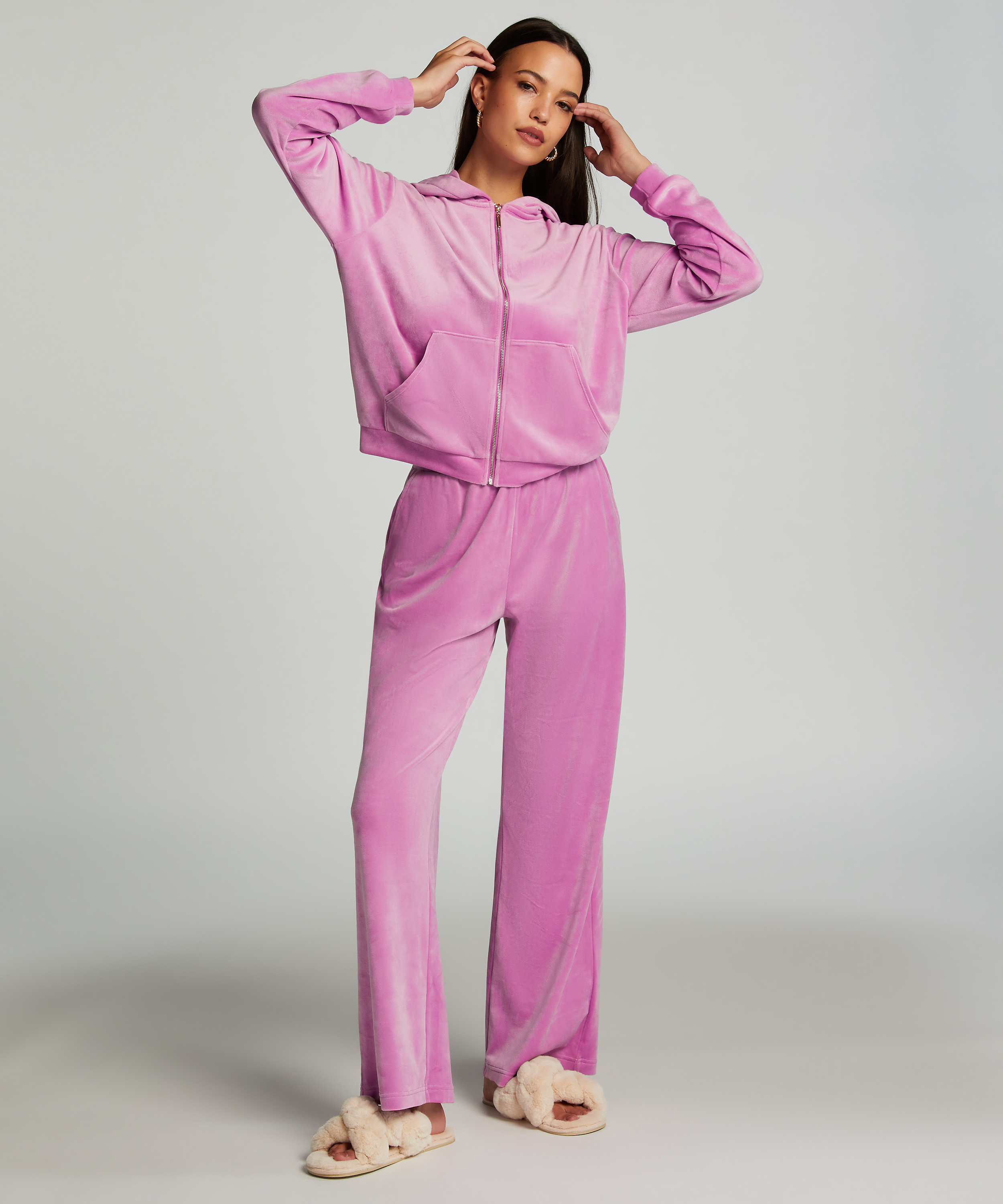 Pyjamasbukser i velour, pink, main
