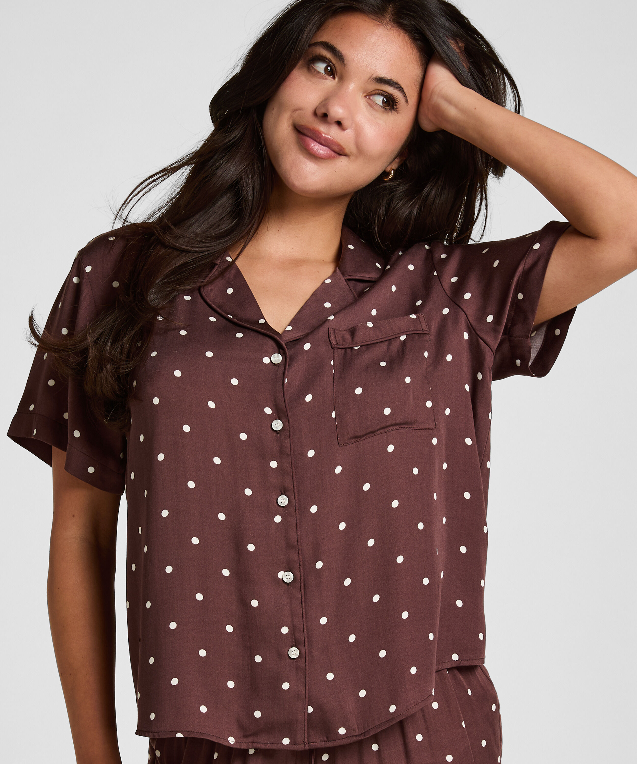 Pyjamasjakke Satin, Brun Pyjamasjakke Satin, Brun