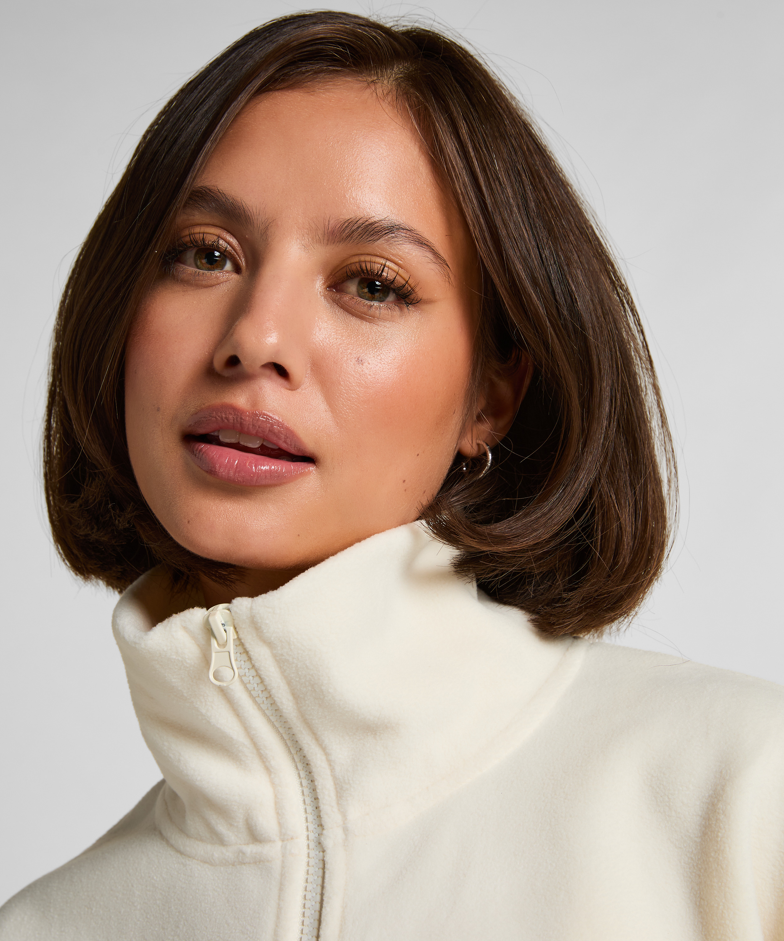 Overdel med halv lynl&aring;s sporty fleece, Hvid, main