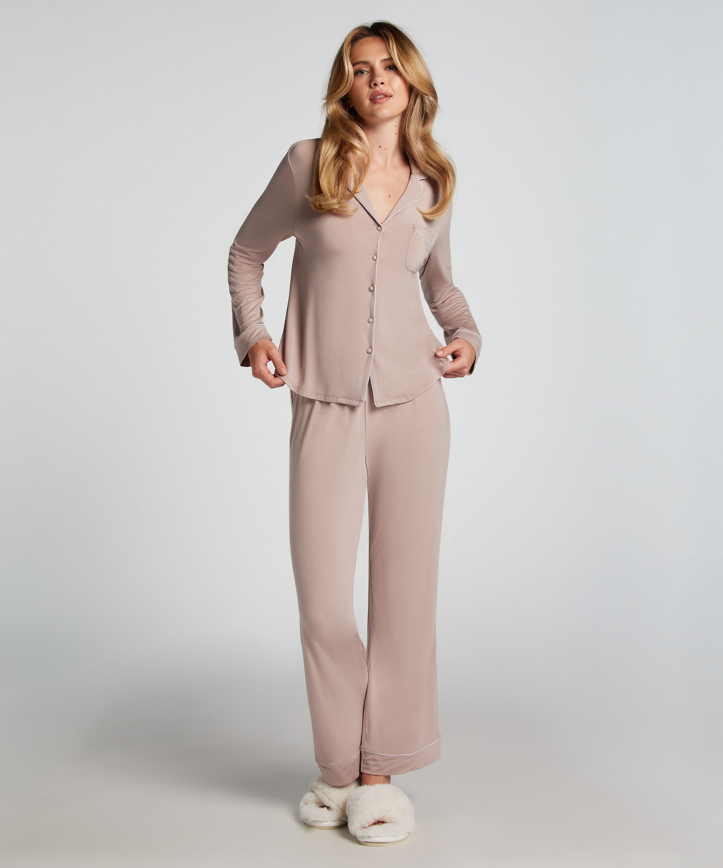 Langærmet jerseyjakke Essential, Beige, main