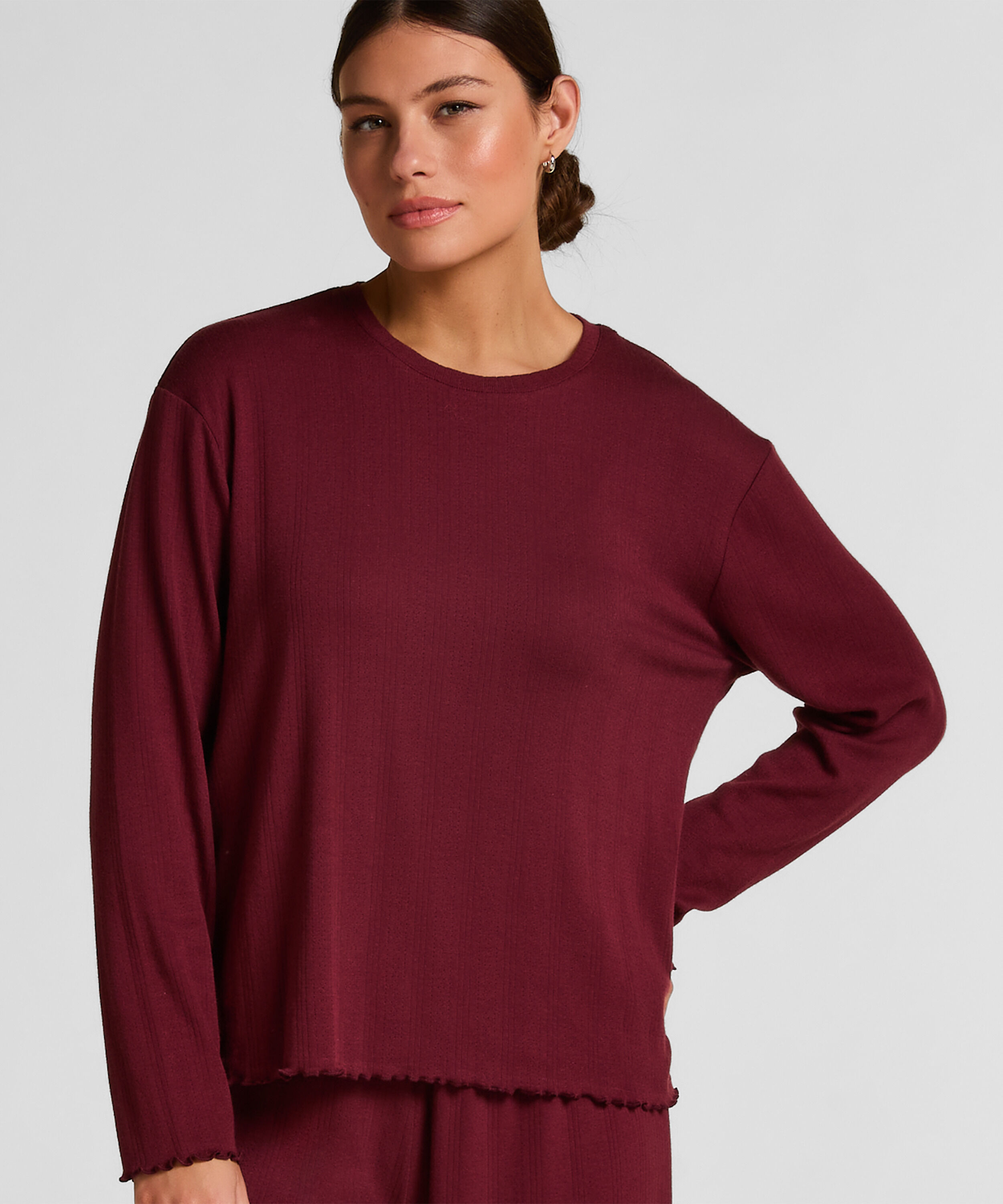Pyjama Top Loose Pointelle, Rød