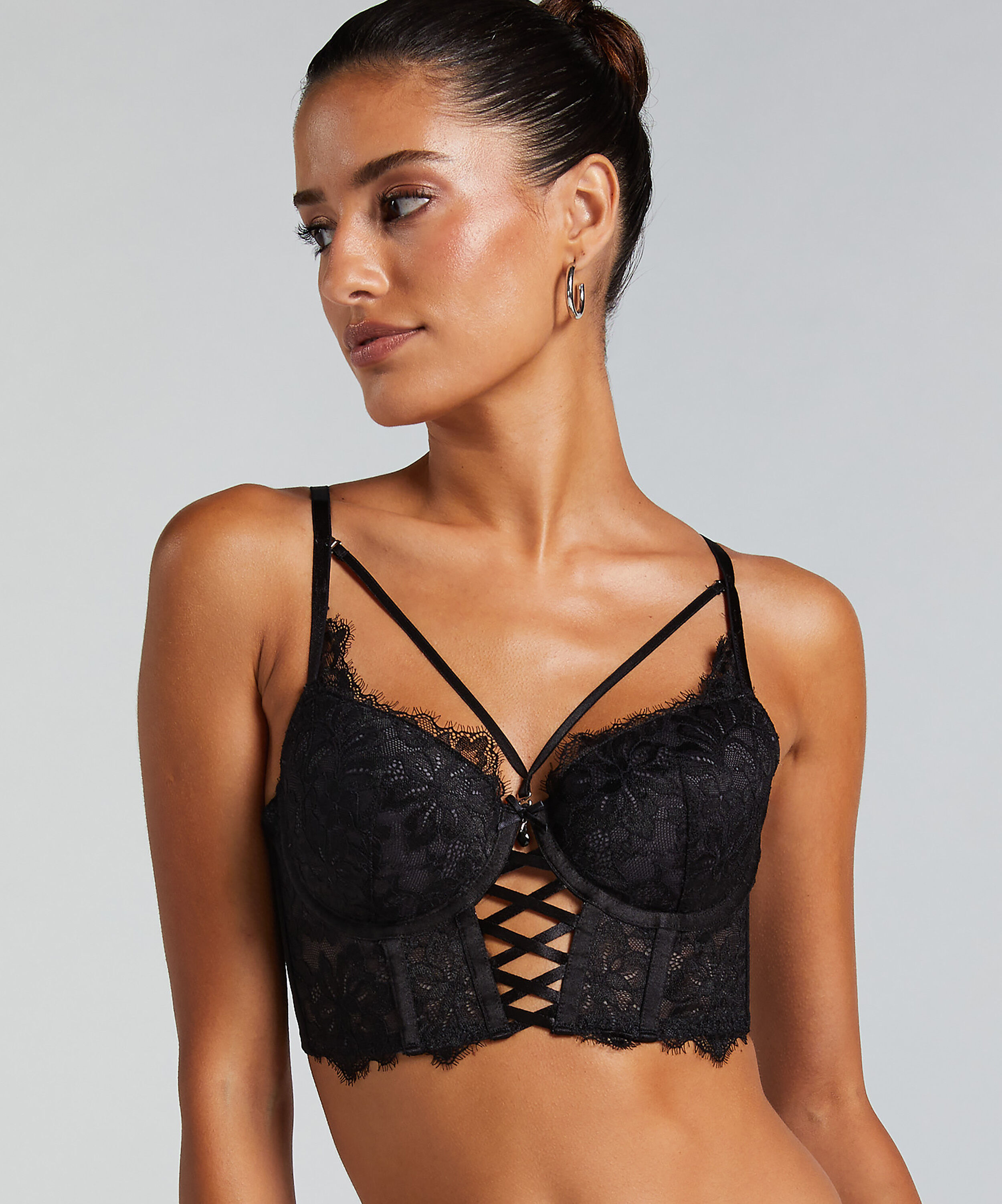 Formstøbt longline push-up-bøjle-bh Char, Sort
