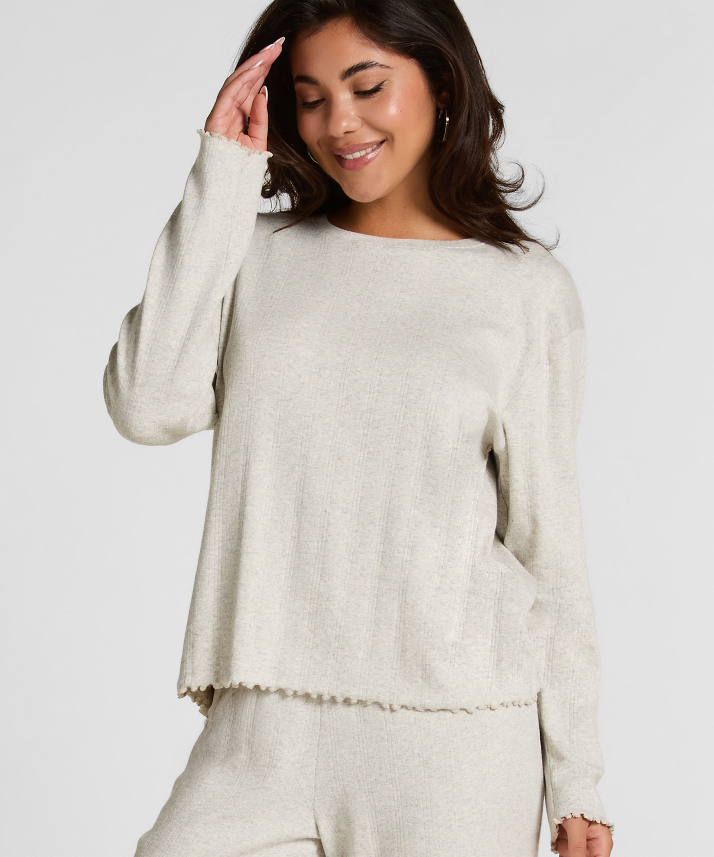 Pyjama Top Loose Pointelle, Grå, main