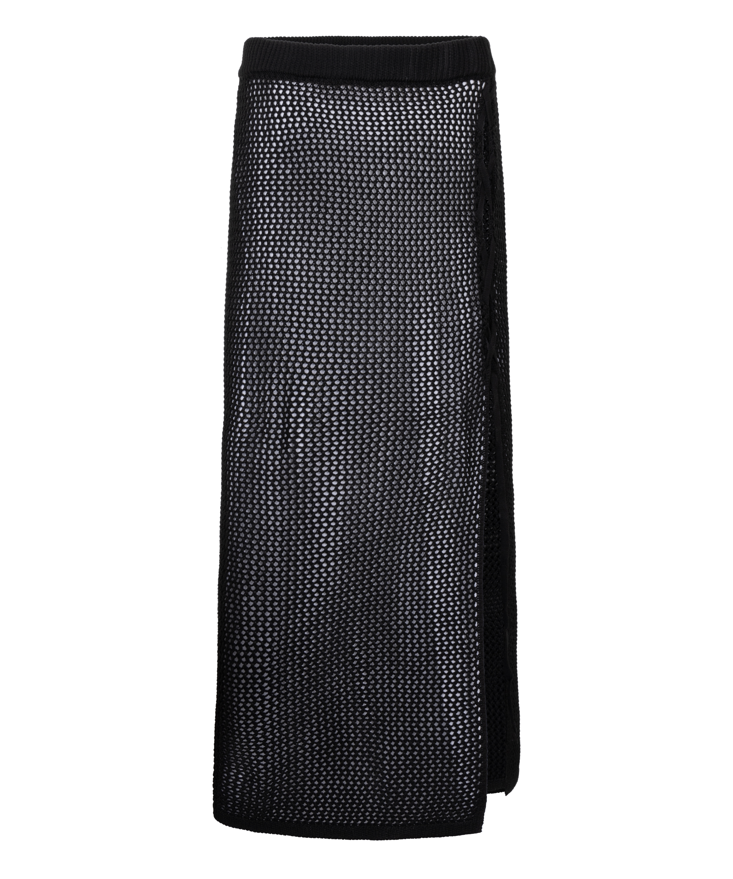 Hæklet midi-nederdel, sort, main