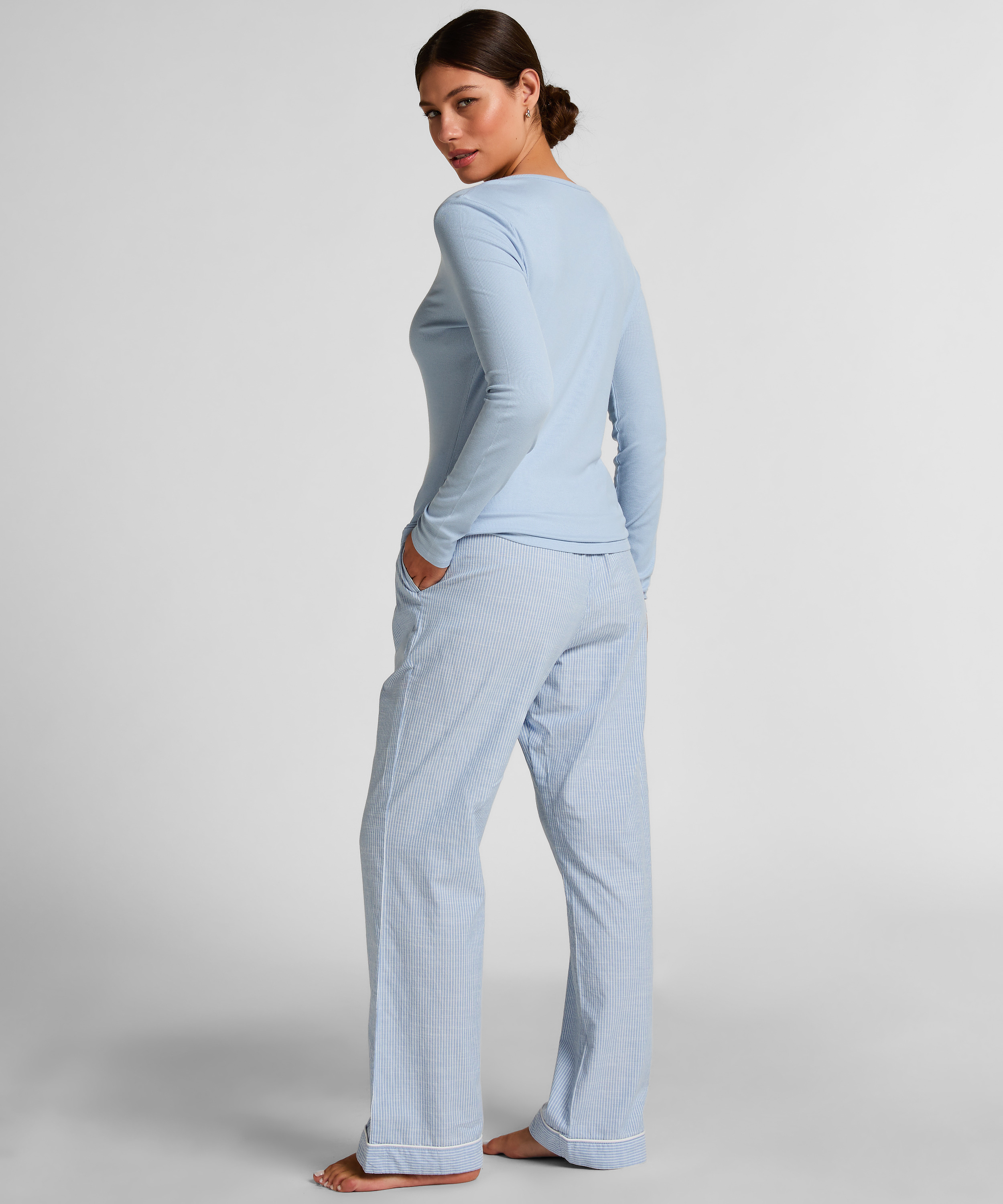 Lang&aelig;rmet pyjamastop Henley, Bl&aring;, main