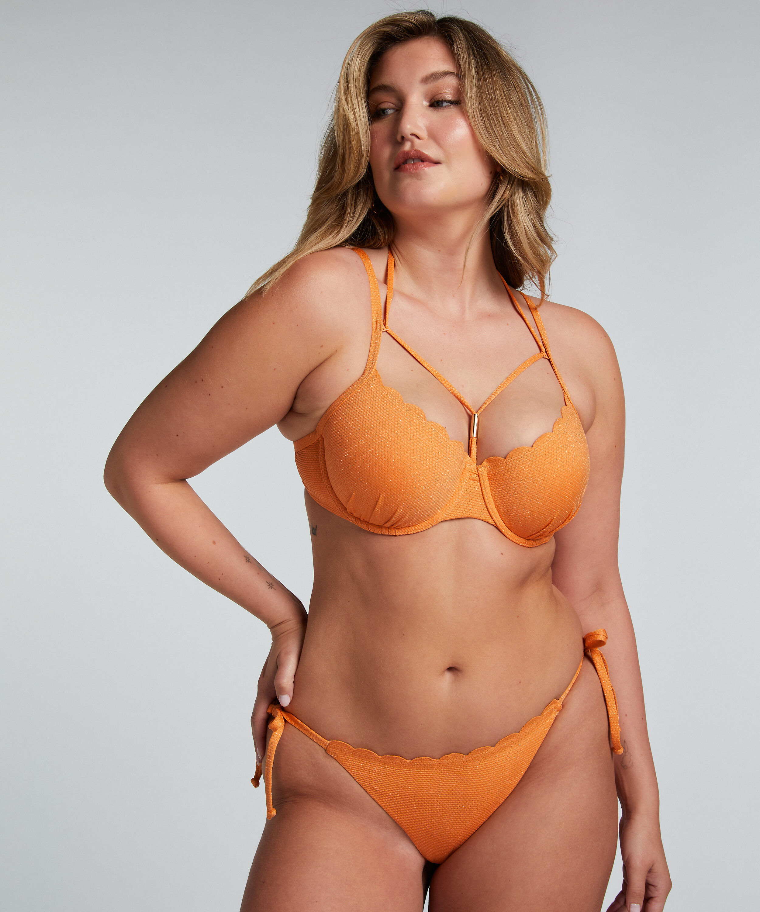 Cheeky Tanga Bikinitrusse Scallop Lurex, Orange