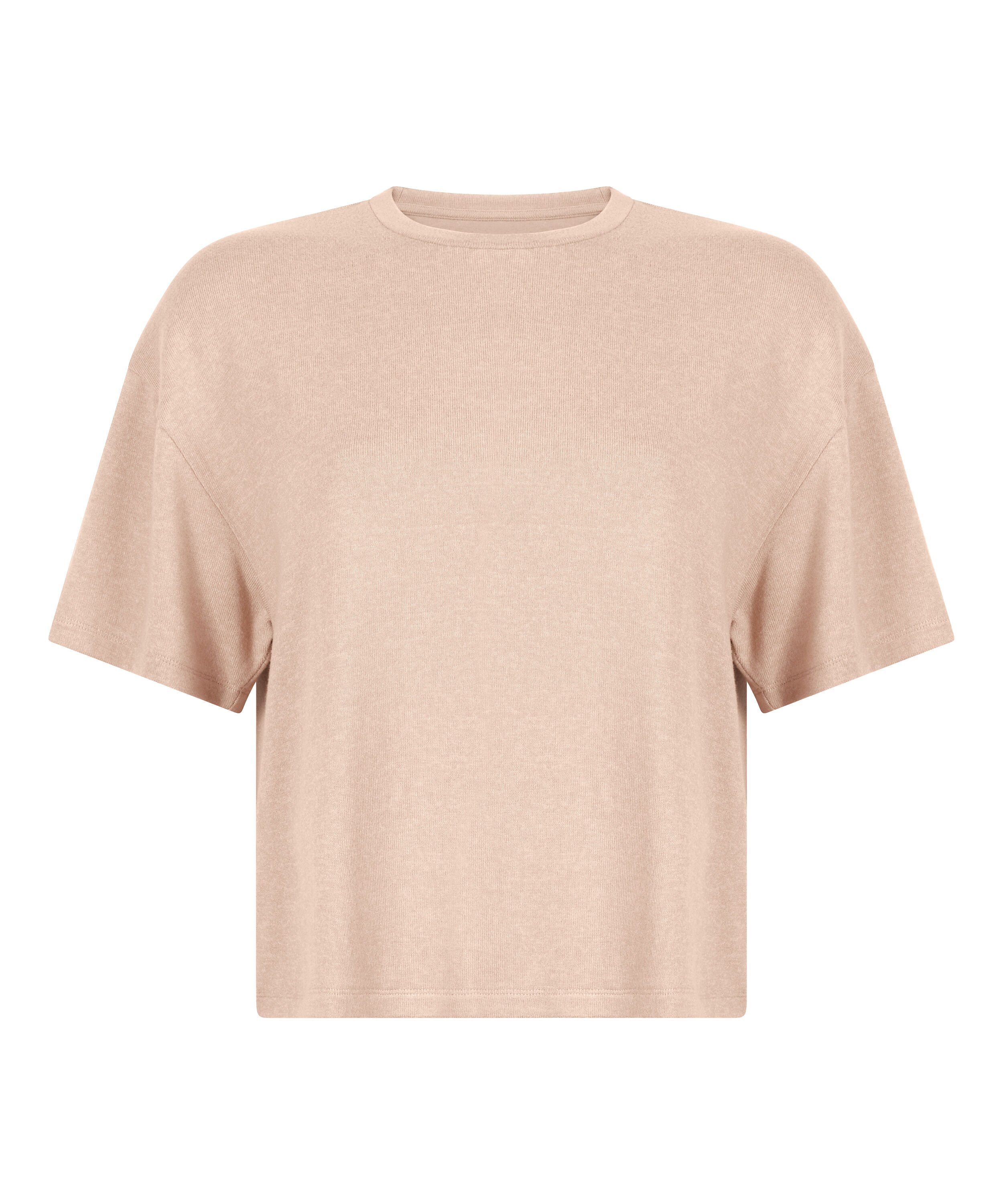 Pyjamastop i b&oslash;rstet jersey, Beige