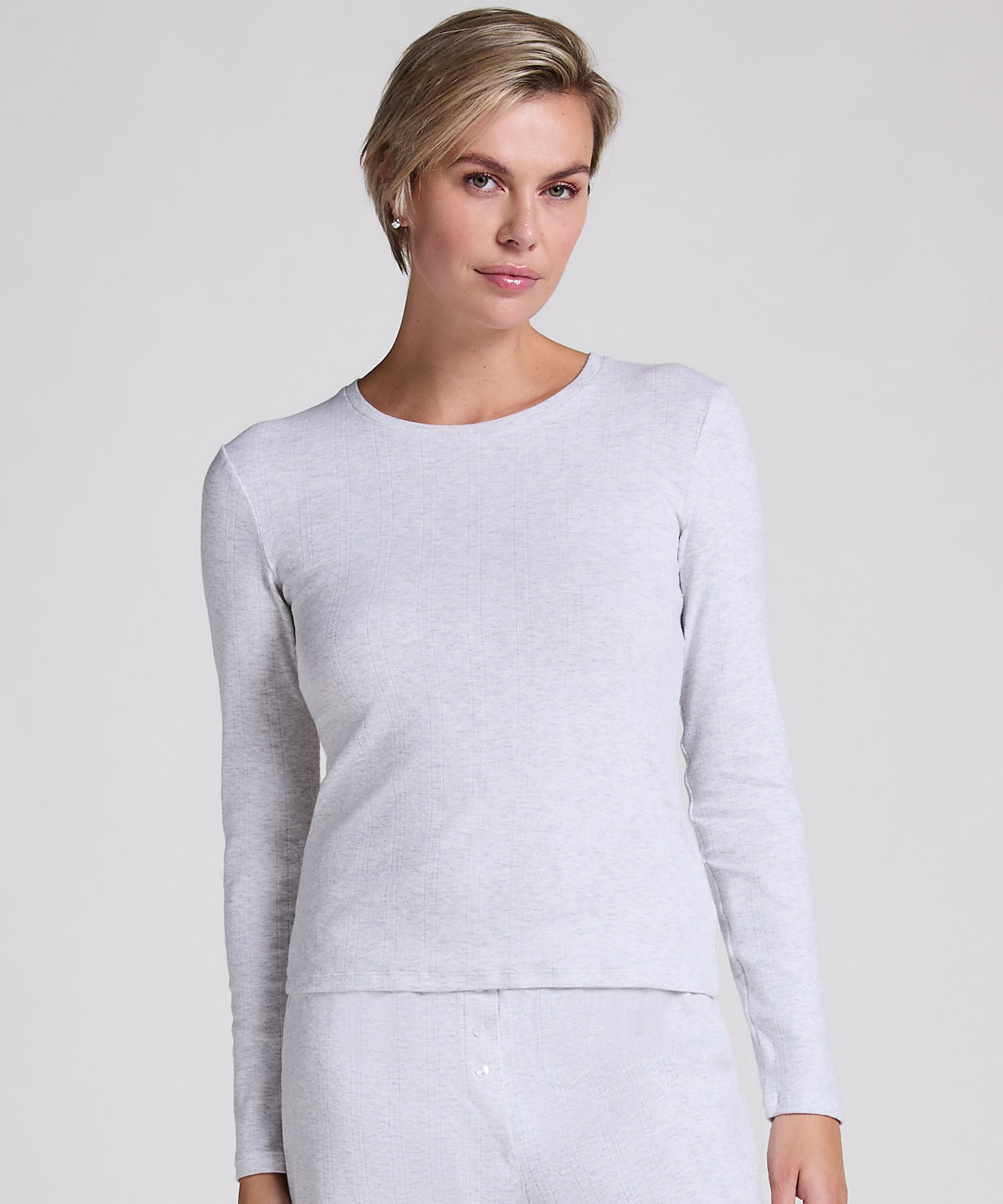 Pointelle Pyjamasoverdel, Grå