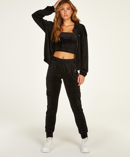 Hættejakke velour, Sort