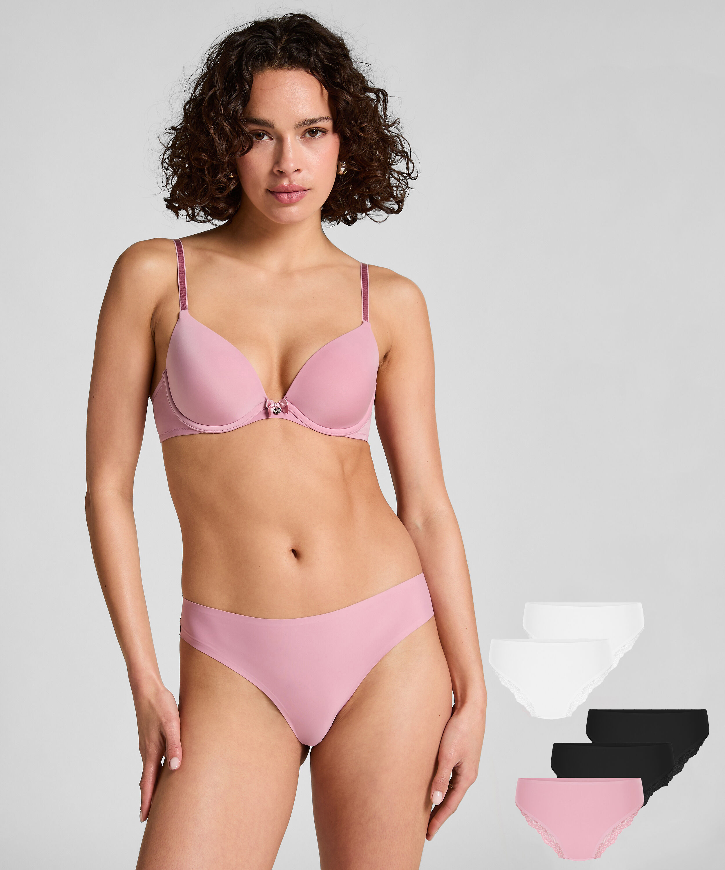 5-stykspakning Lace Back usynlig brasiliansk trusse, Lyserød