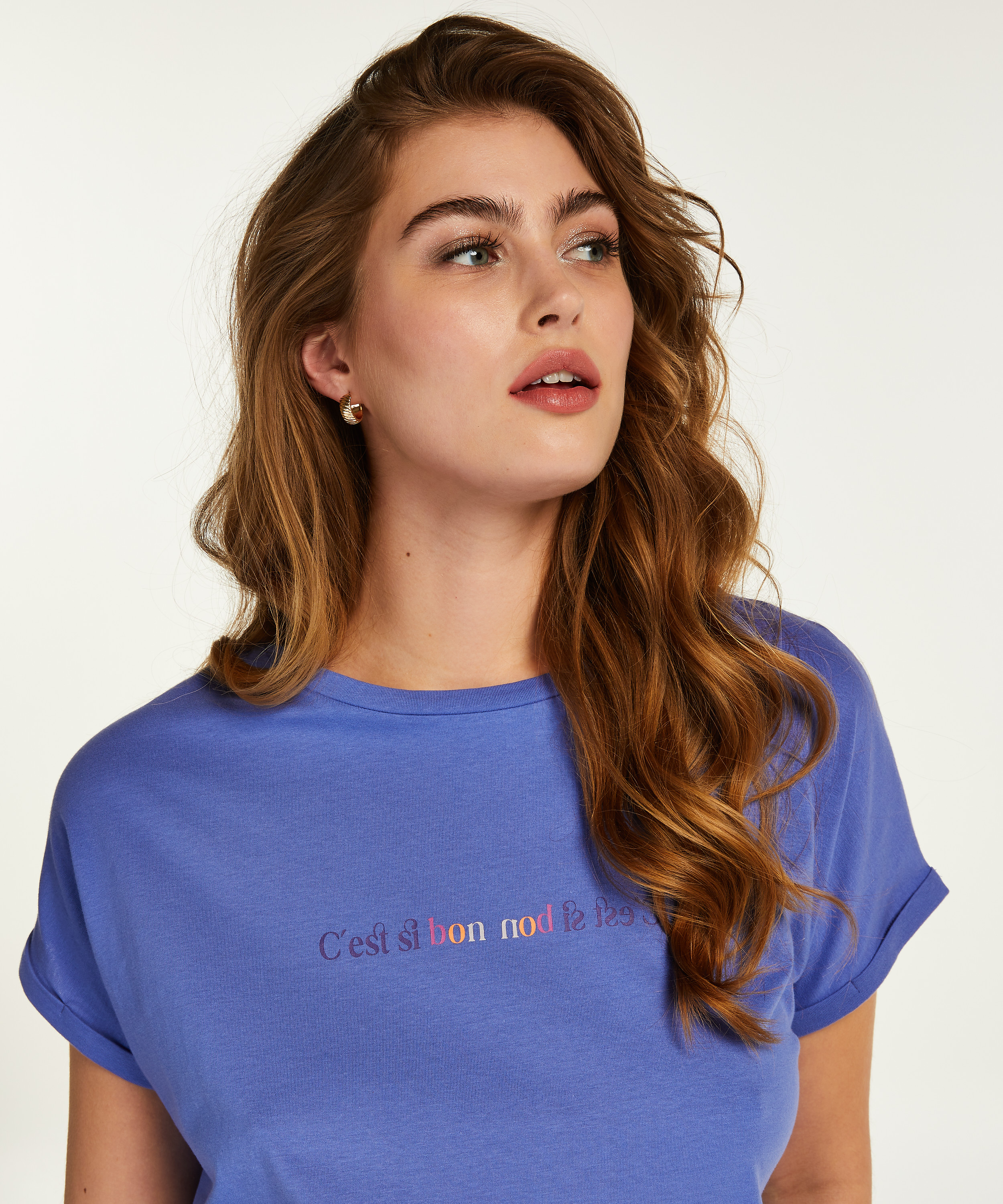 Nat-T-shirt med rund hals, blå, main