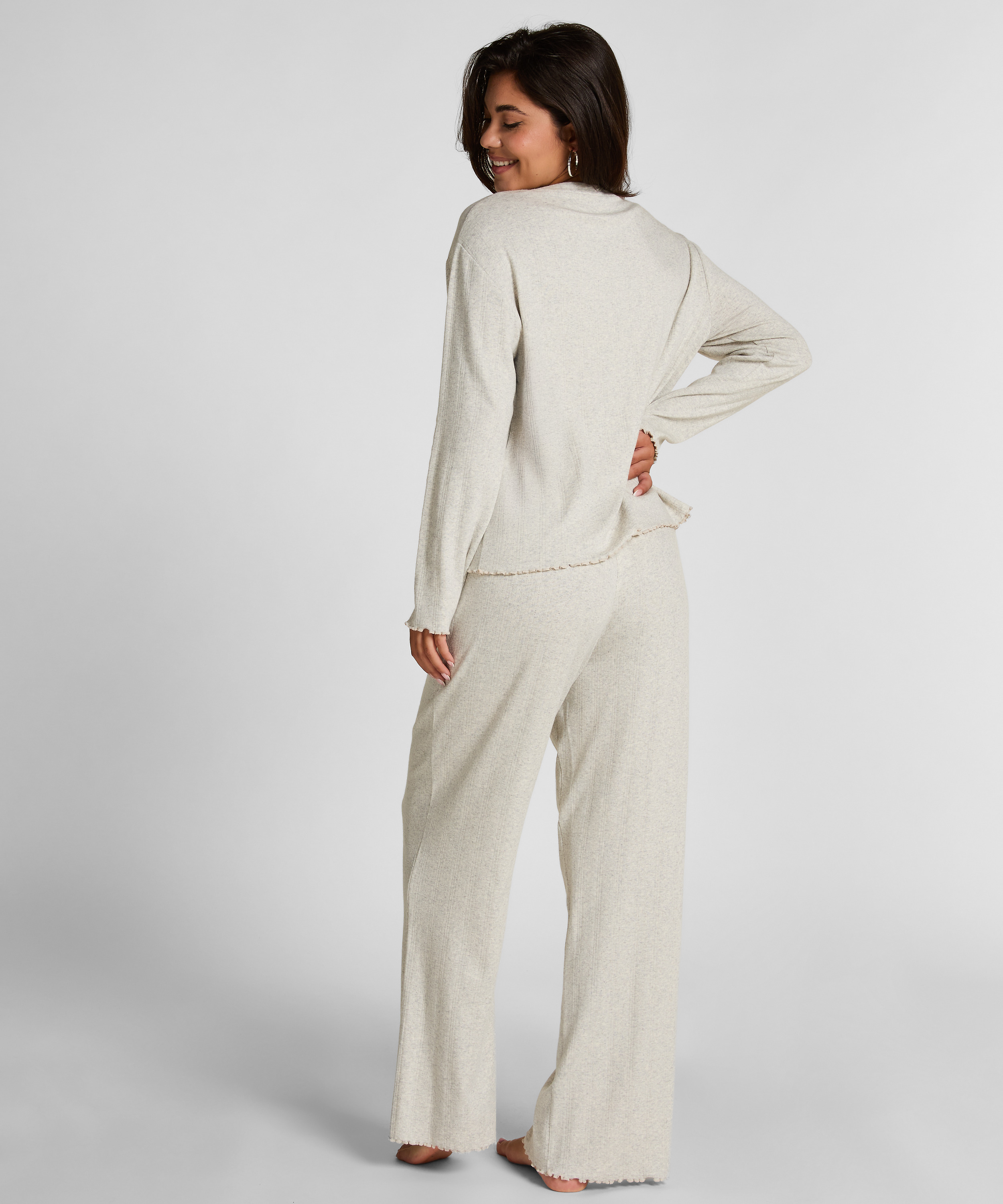 Pyjama Top Loose Pointelle, Grå, main