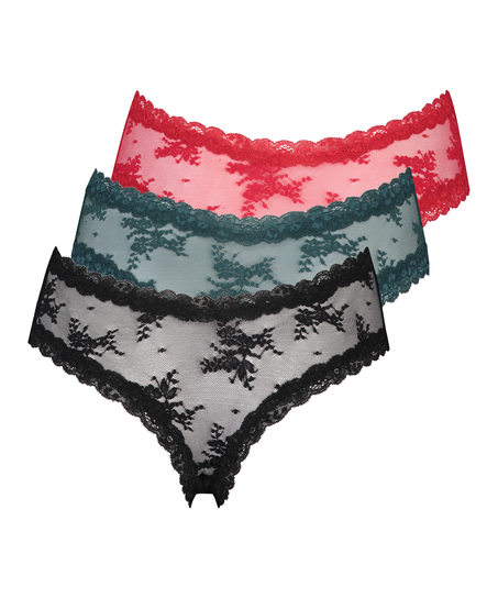 3 par brasilianske trusser V-shpe Mesh, sort