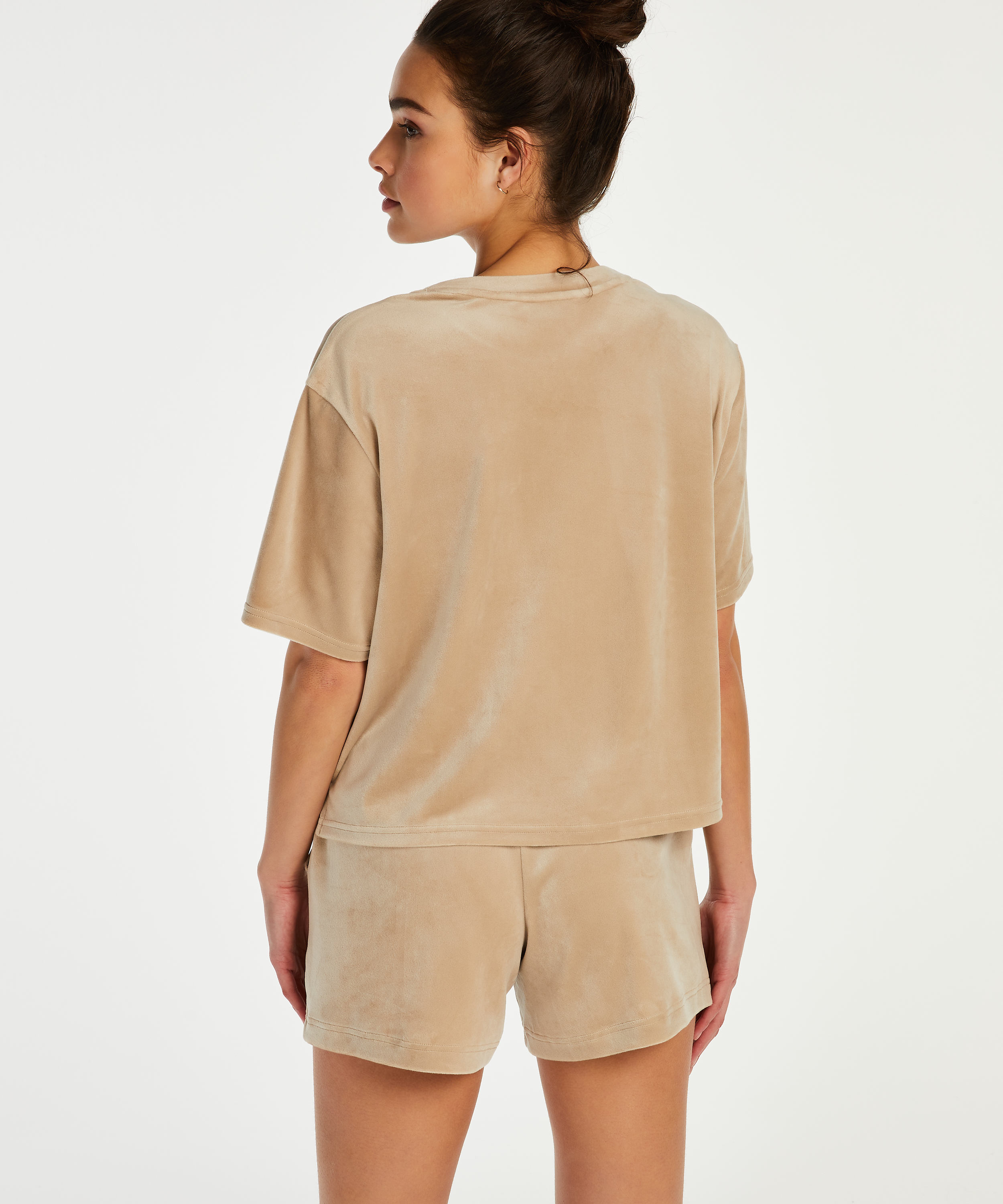 Fløjlsshorts med lomme, Beige, main