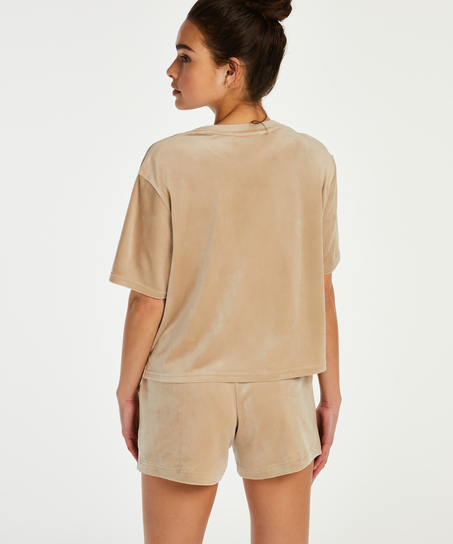 Fløjlsshorts med lomme, Beige