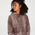 Hoodie i velours, Brun