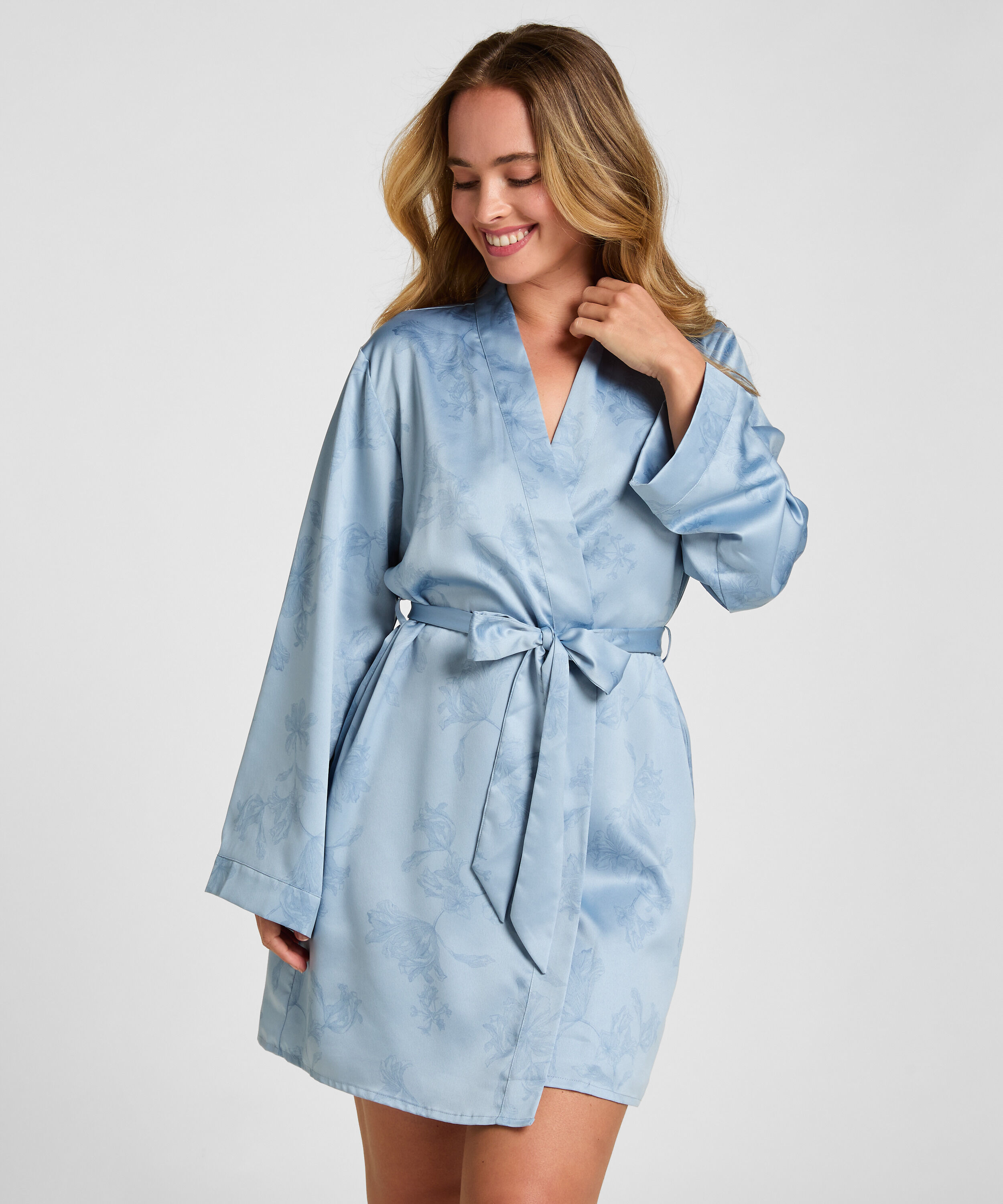 Kimono Blomsterprint, Blå