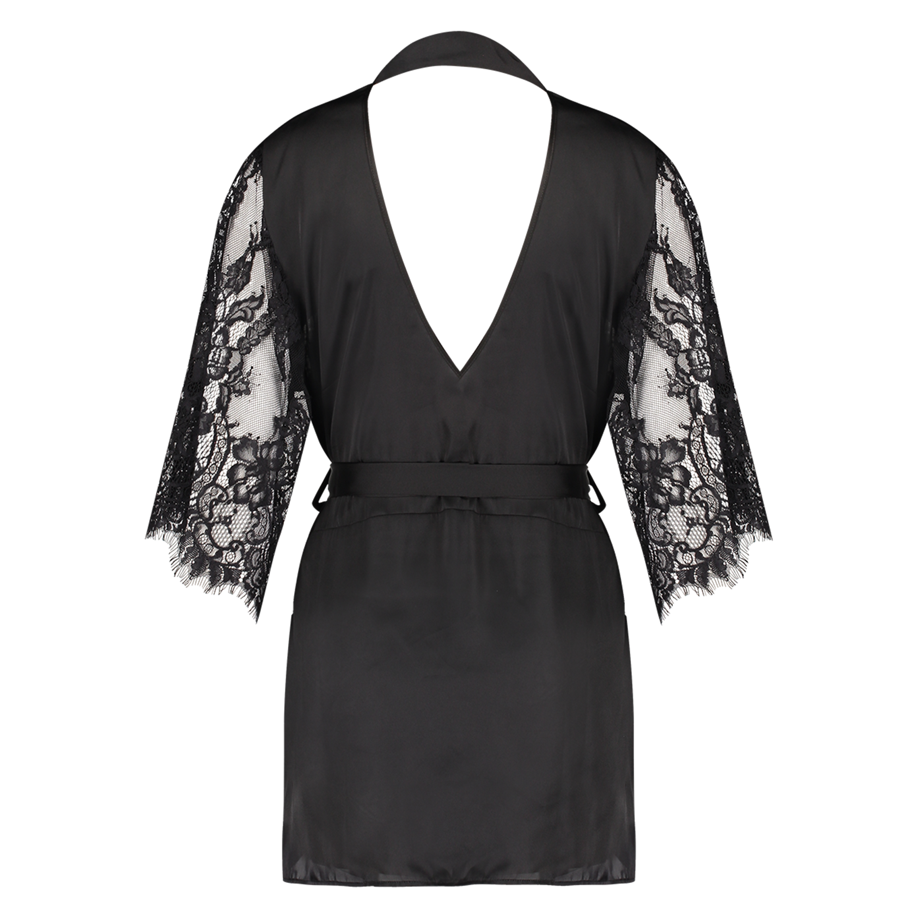 Flared Satin Lace kimono, Sort, main