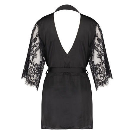 Flared Satin Lace kimono, Sort