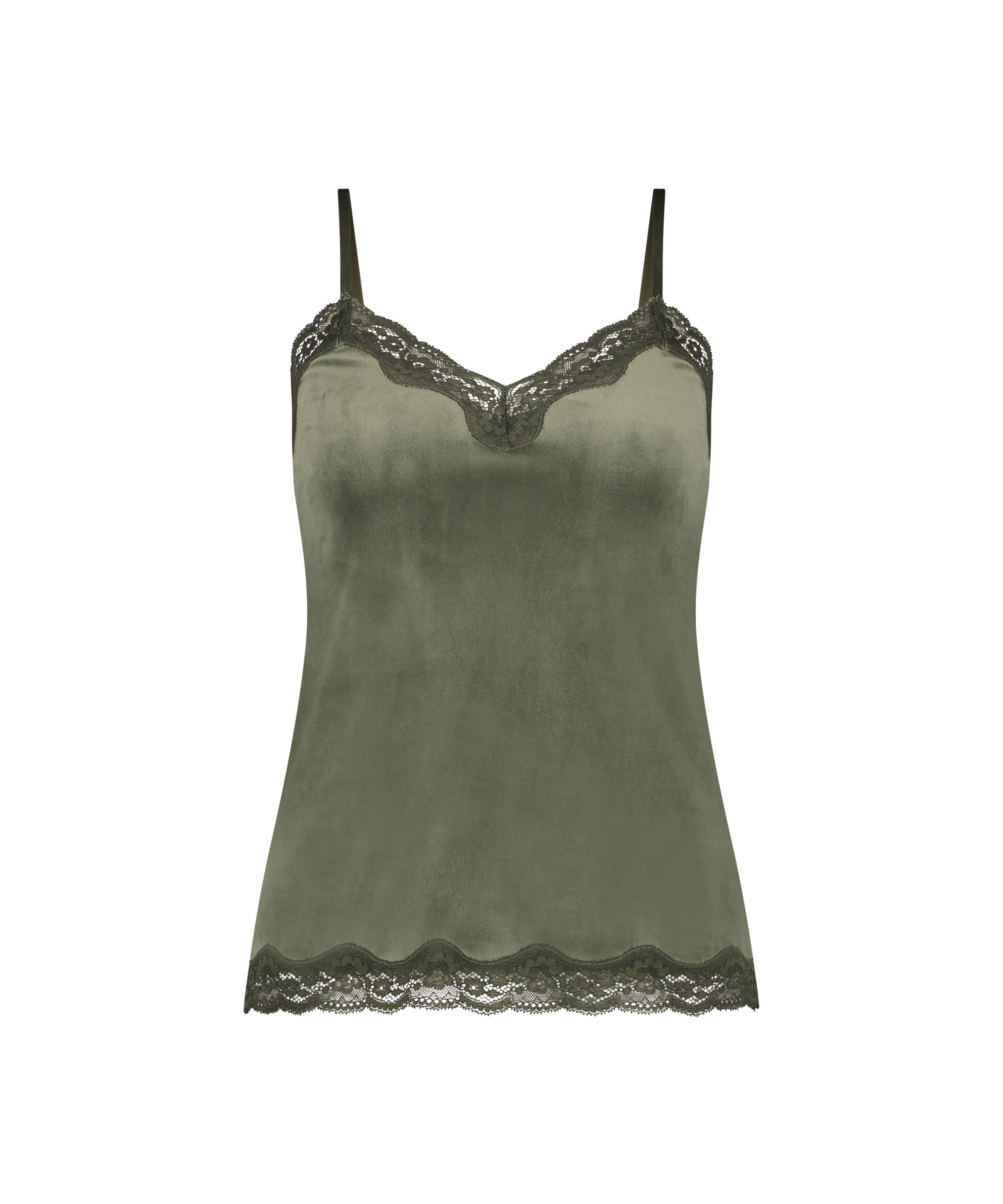 Cami top Velours Lace, Gr&oslash;n
