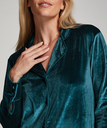 Natkjole i skinnende velour, blå