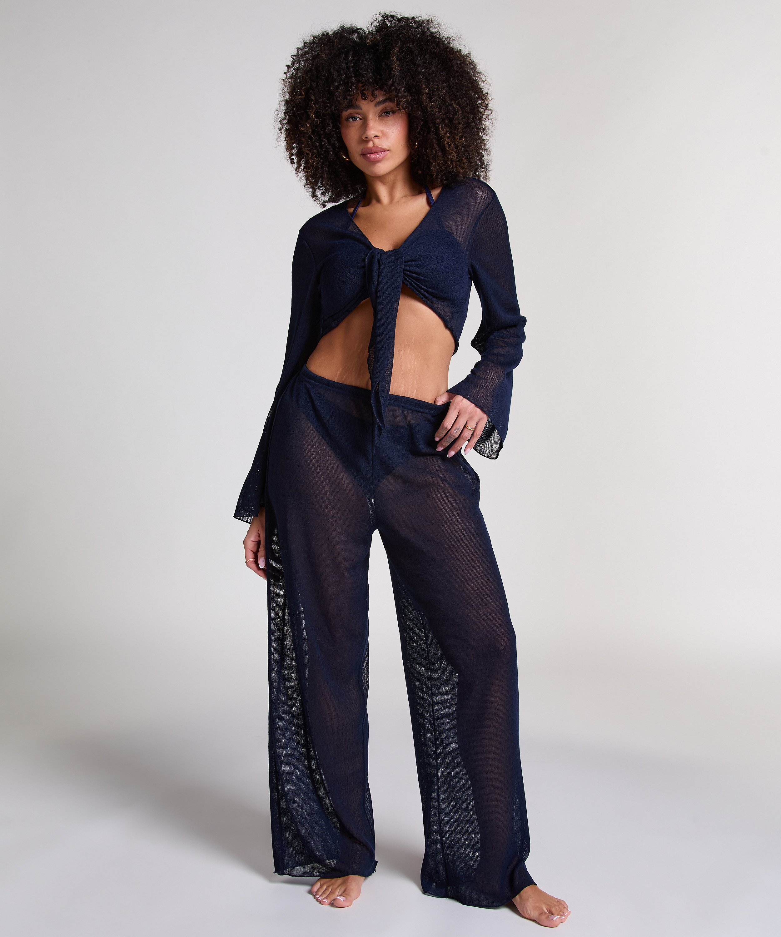 Strikket strandtop, Blå, main