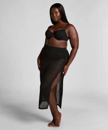 Hæklet midi-nederdel, sort