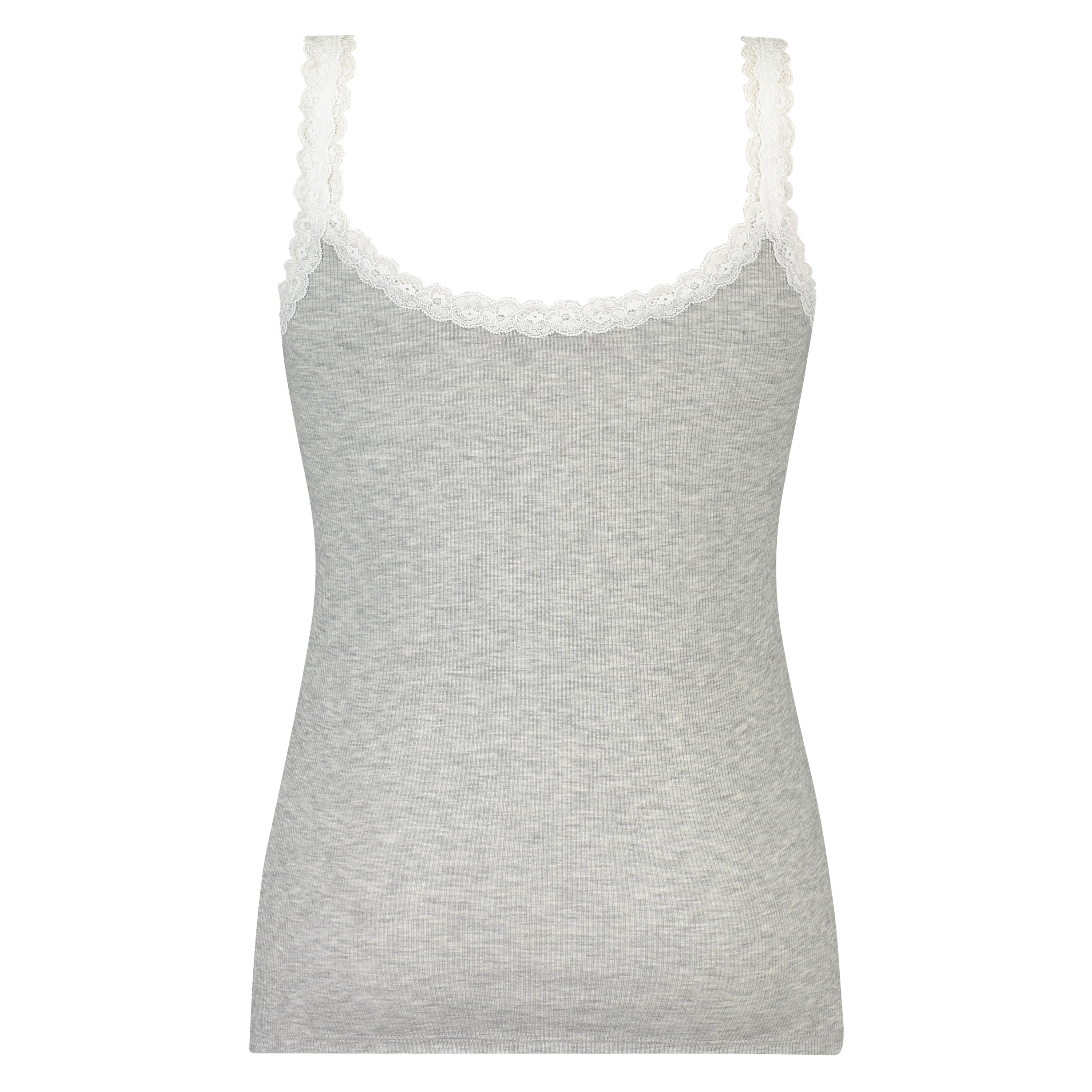 Singlet top cami rib lace, Gr&aring;, main