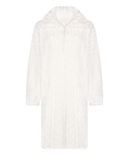 Poncho i Kabelstrik Fleece, Hvid