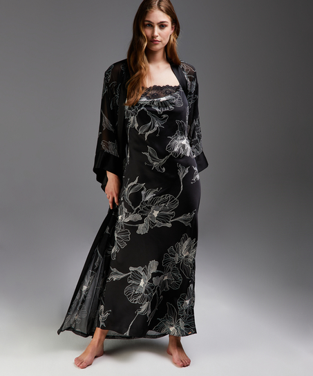 Kimono long chiffon lotus, Sort