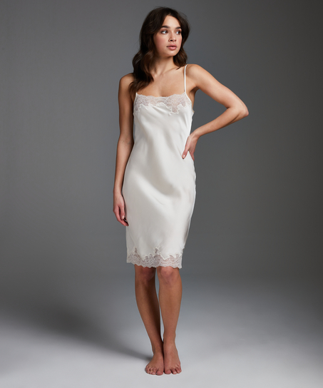 Satin blondenatkjole, Beige