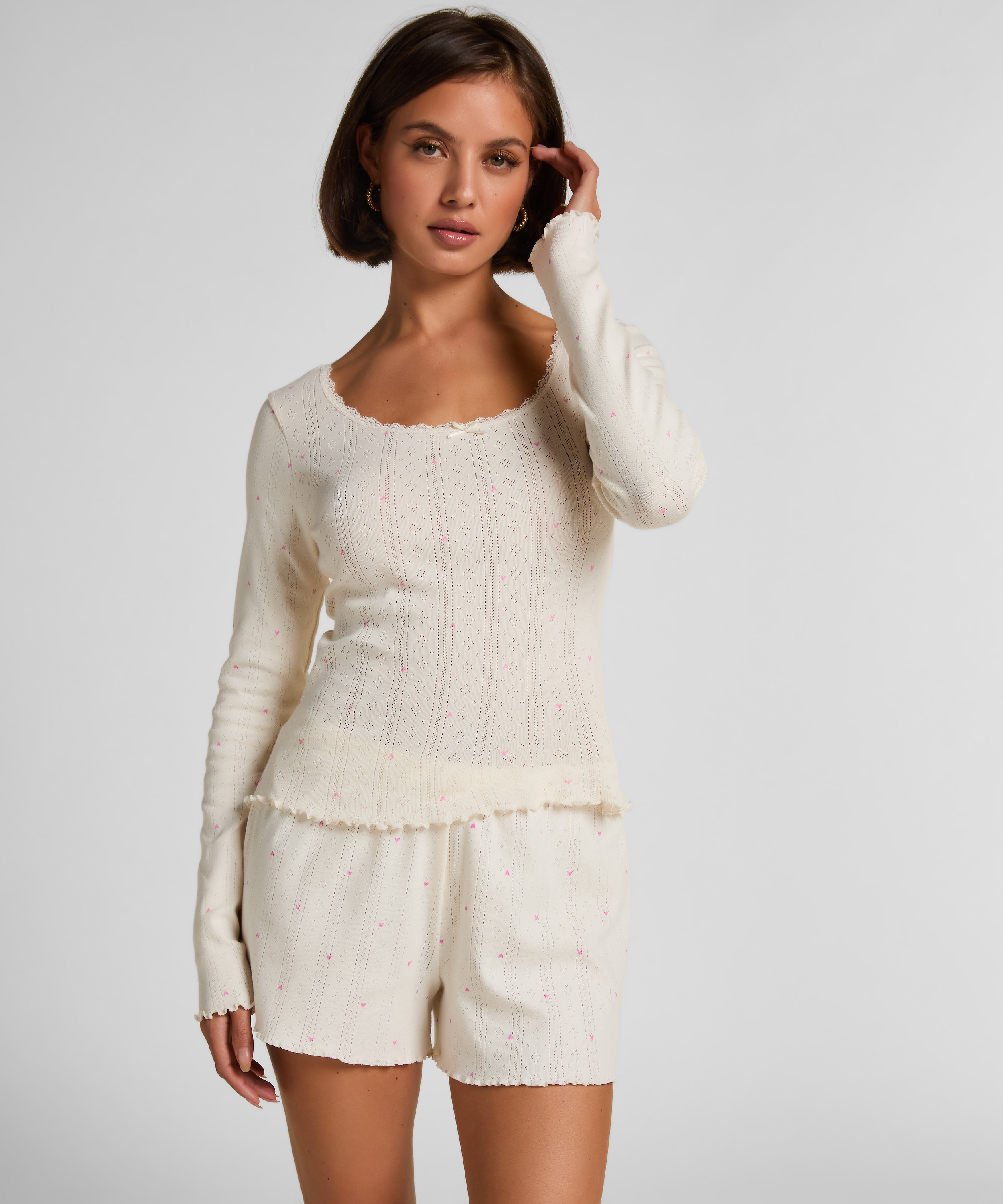 Pointelle pyjamastop, Hvid, main