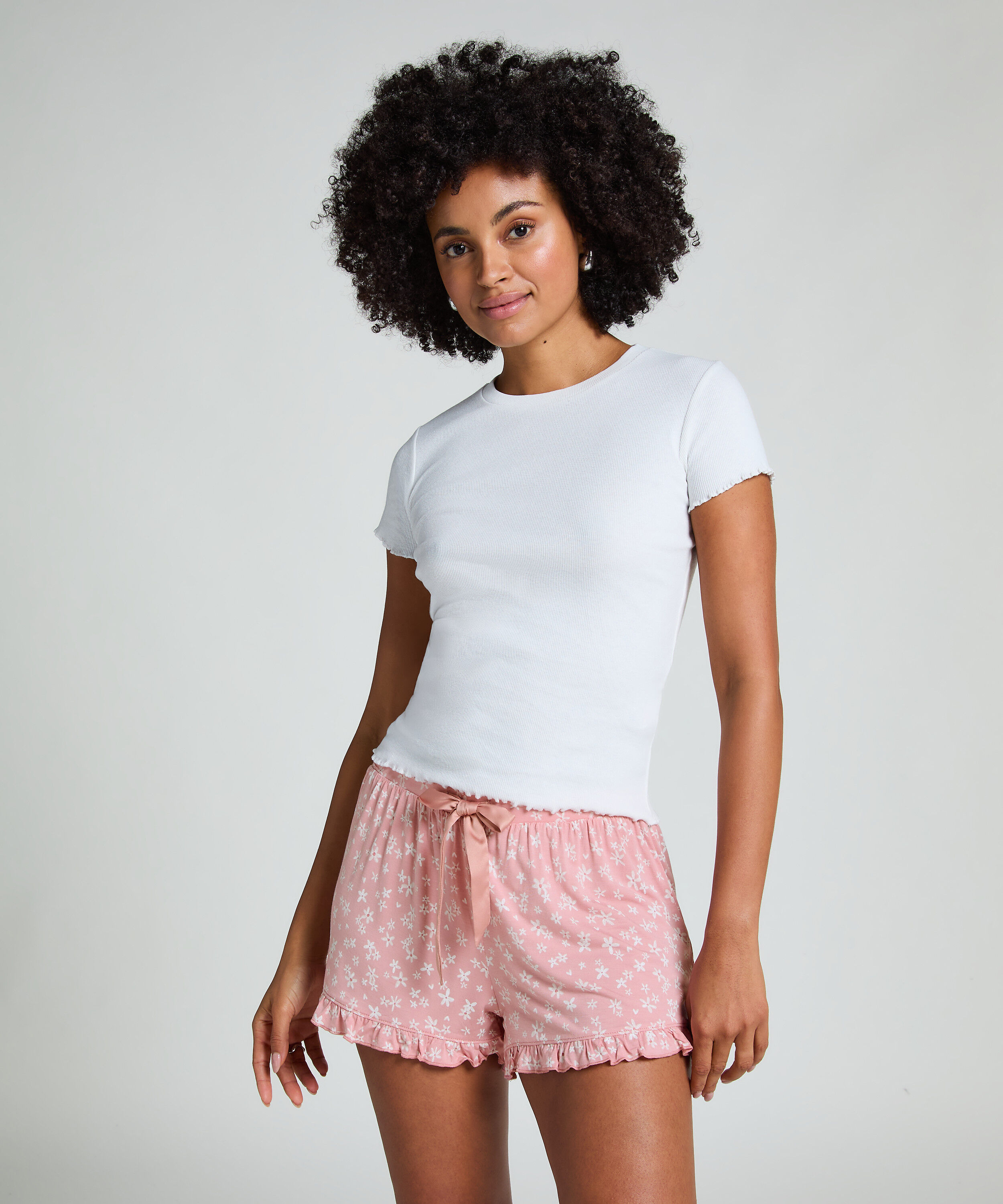 Jerseyshorts med flæse, Lyserød