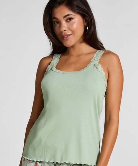 Singlet Rib Lace, Gr&oslash;n