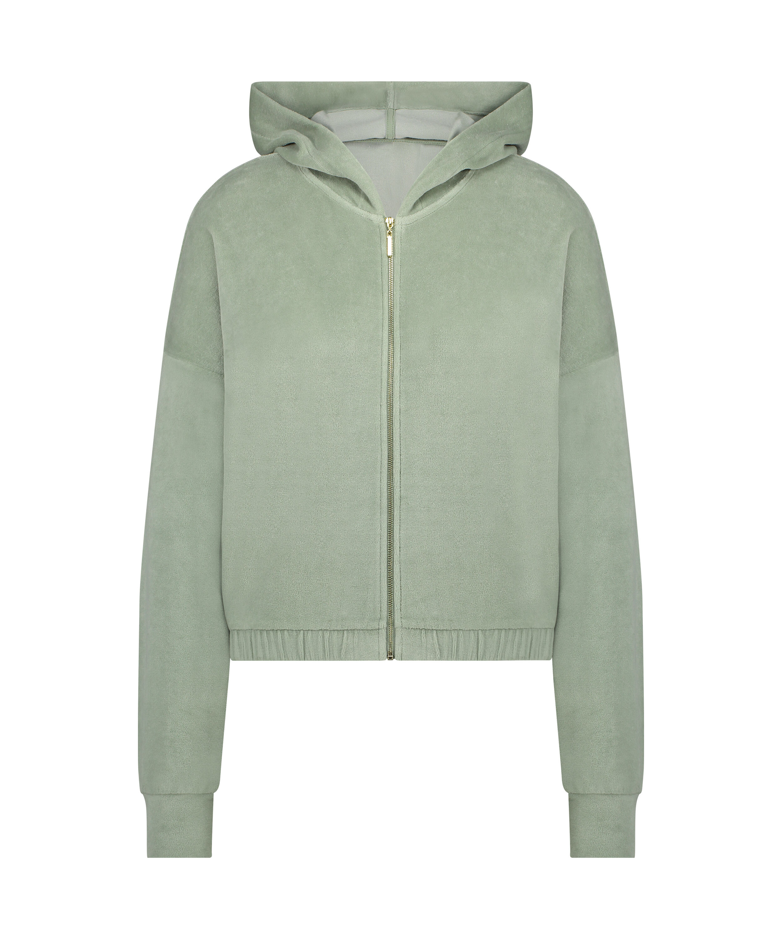 Lang&aelig;rmet velourjakke, Gr&oslash;n