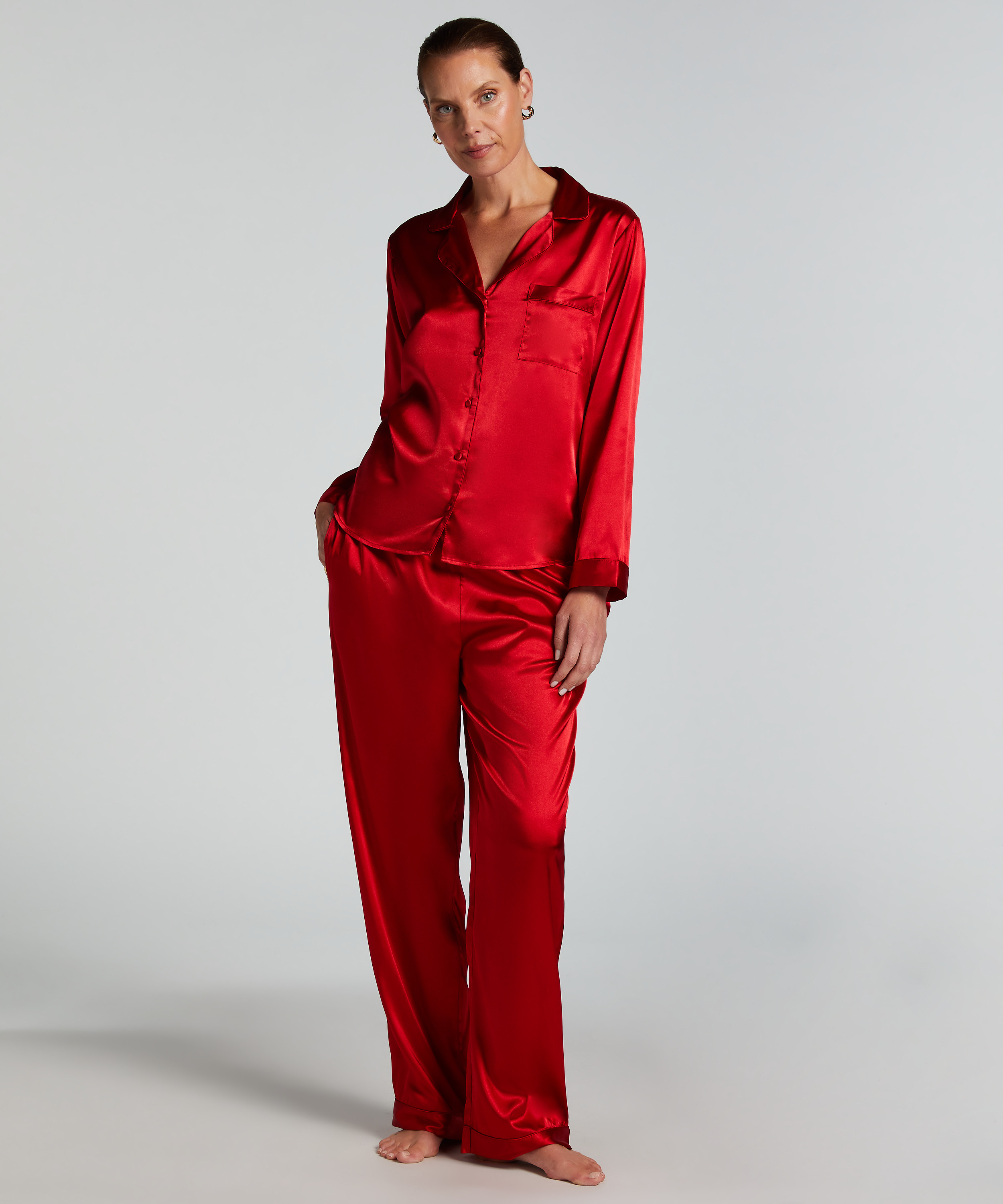 Langærmet satinjakke, Rød, main