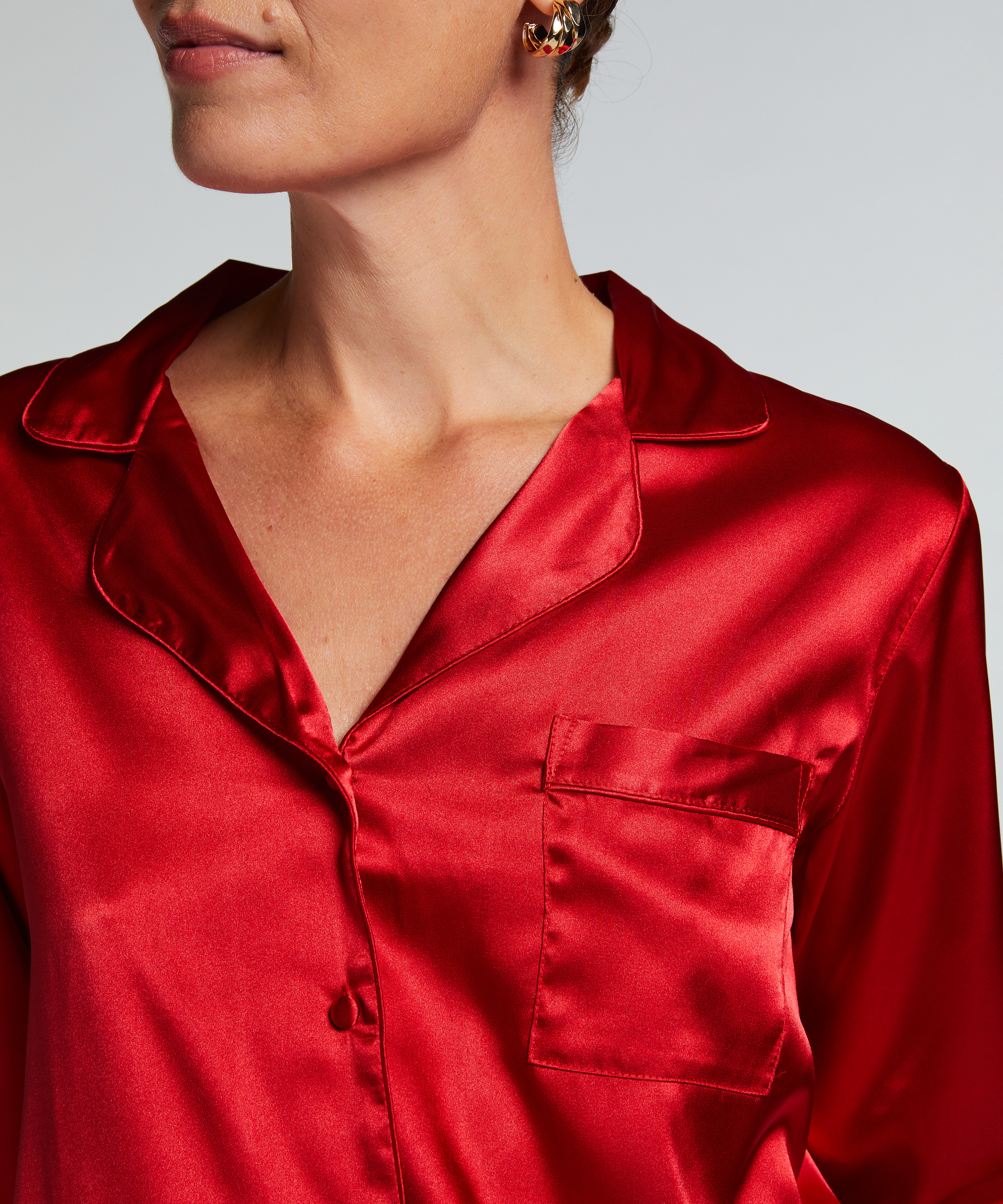 Langærmet satinjakke, Rød, main