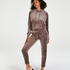 Hoodie i velours, Brun