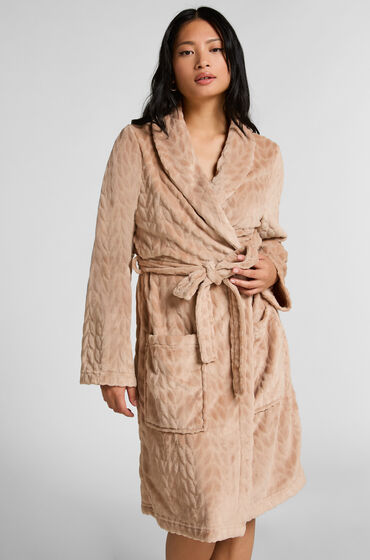 Hunkemöller Kort flannelmorgenkåbe Beige