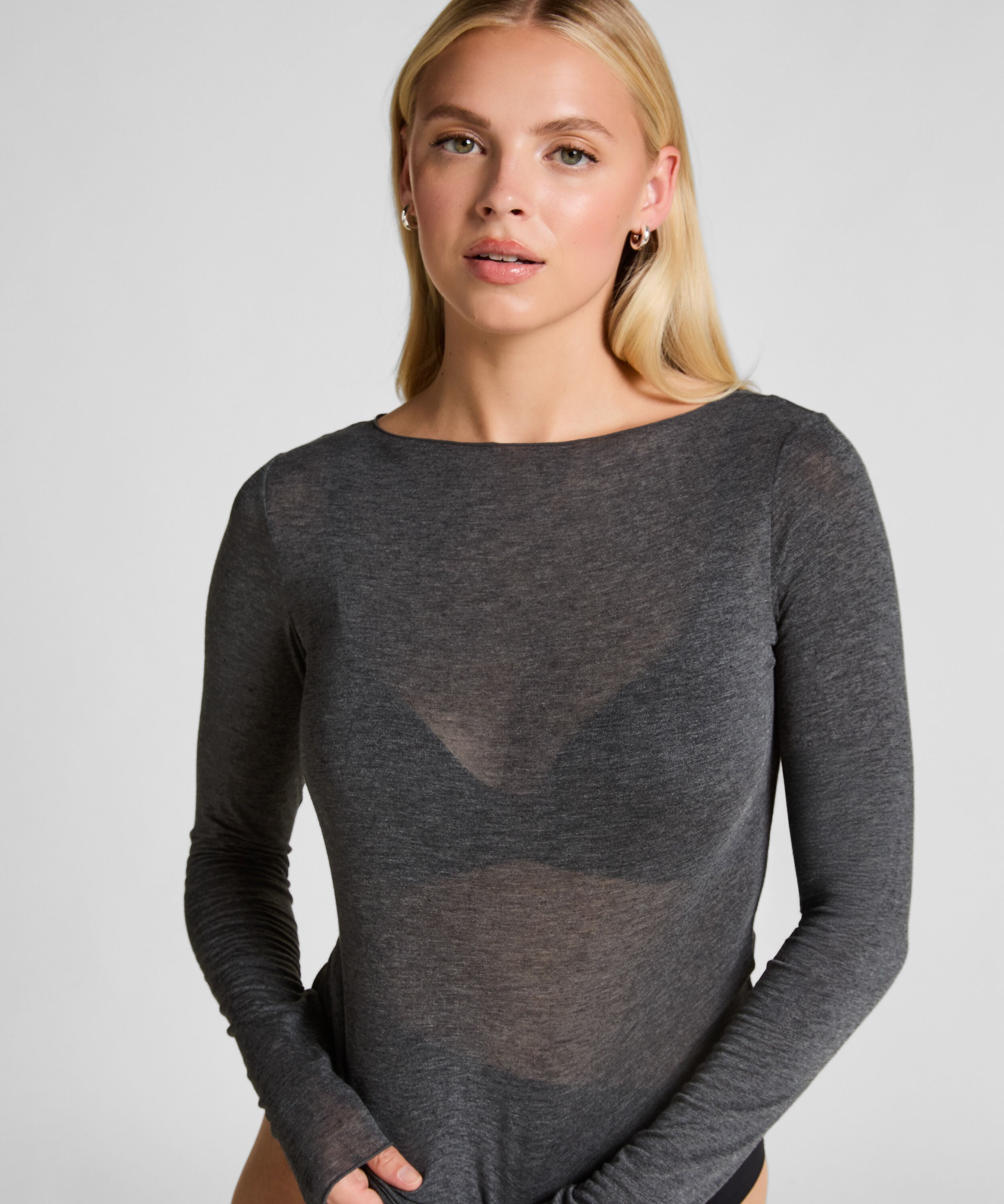 super soft Bådhals Bluse med Cashmere, Grå super soft Bådhals Bluse med Cashmere, Grå