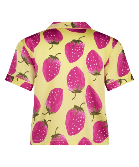 Kort&aelig;rmet satinjakke, Gul