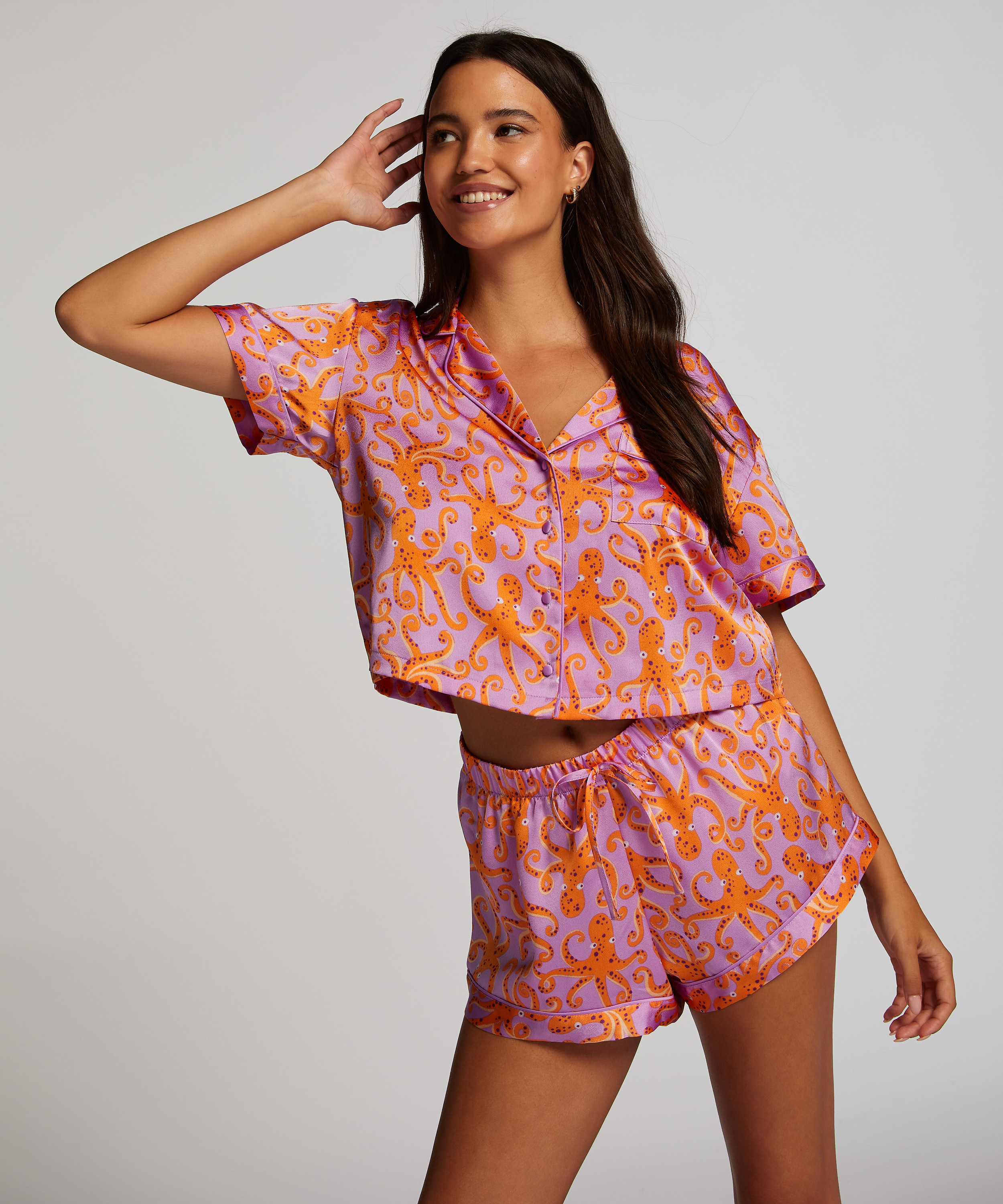 Kortærmet satinjakke, Lilla, main