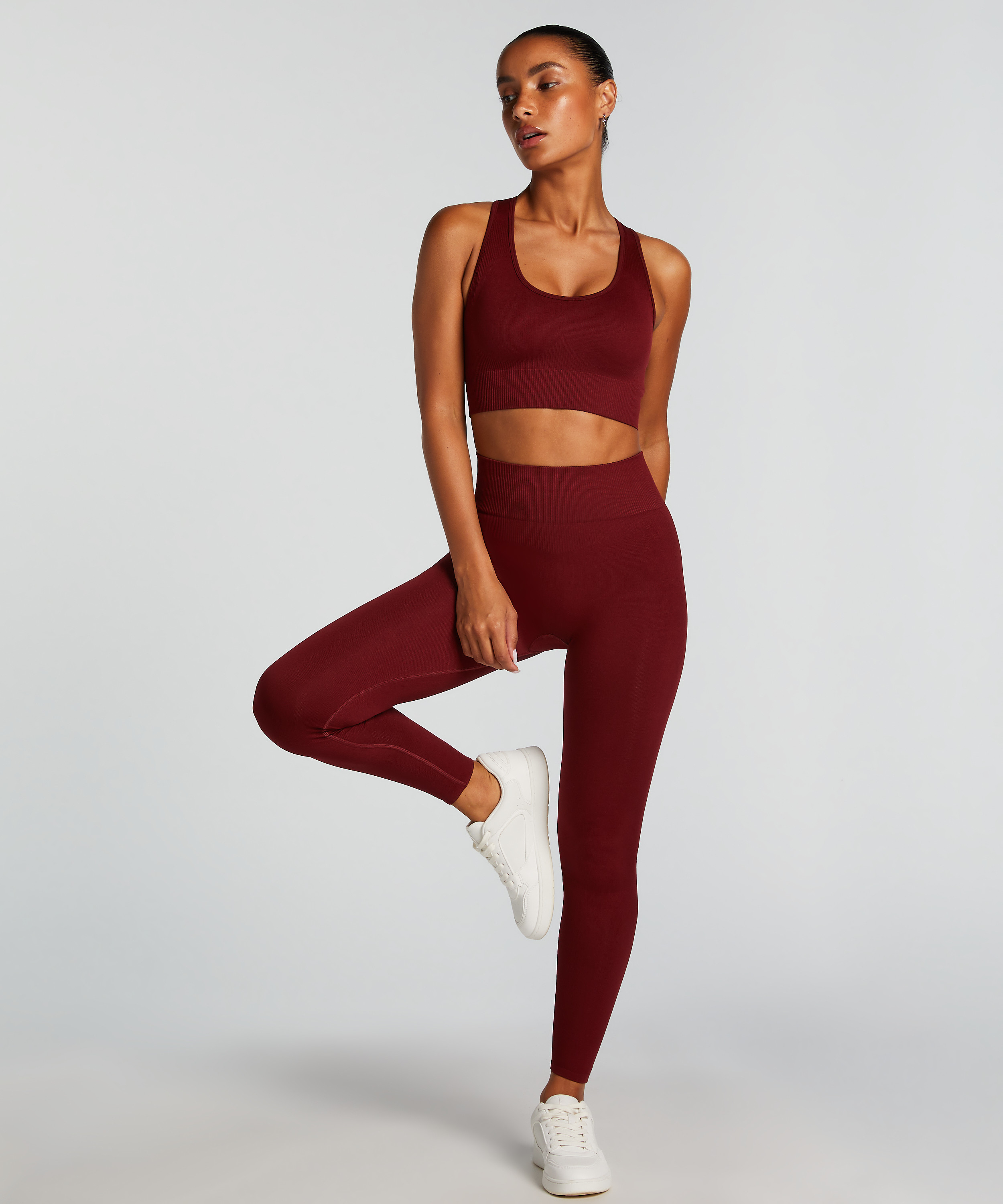 HKMX High waisted sømløse sportsleggings, Rød, main