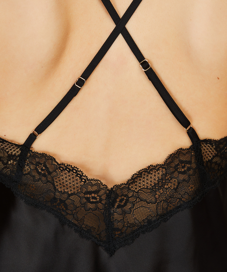 Camitop Satin Lace, Sort