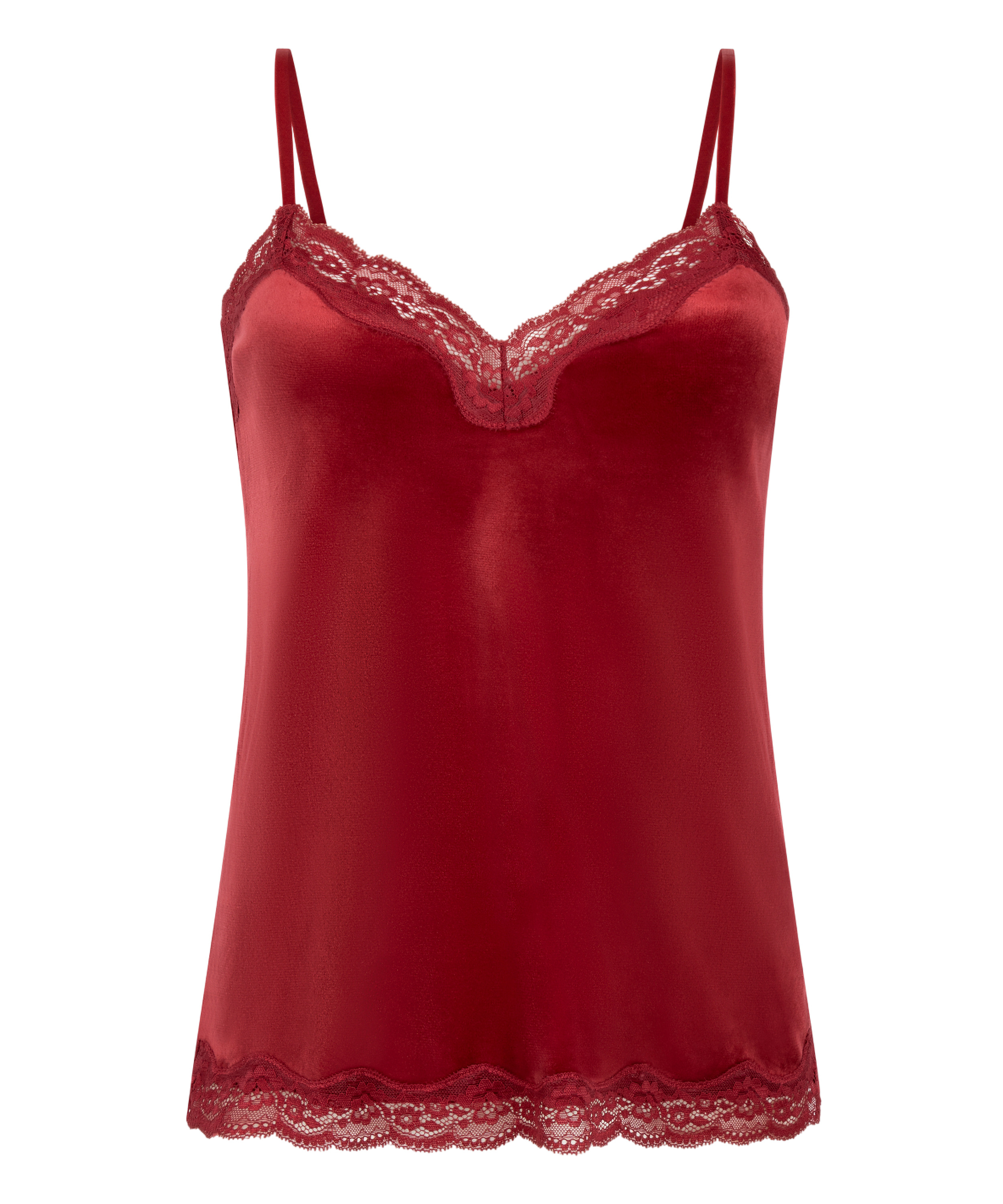 Cami top Velours Lace, Rød, main