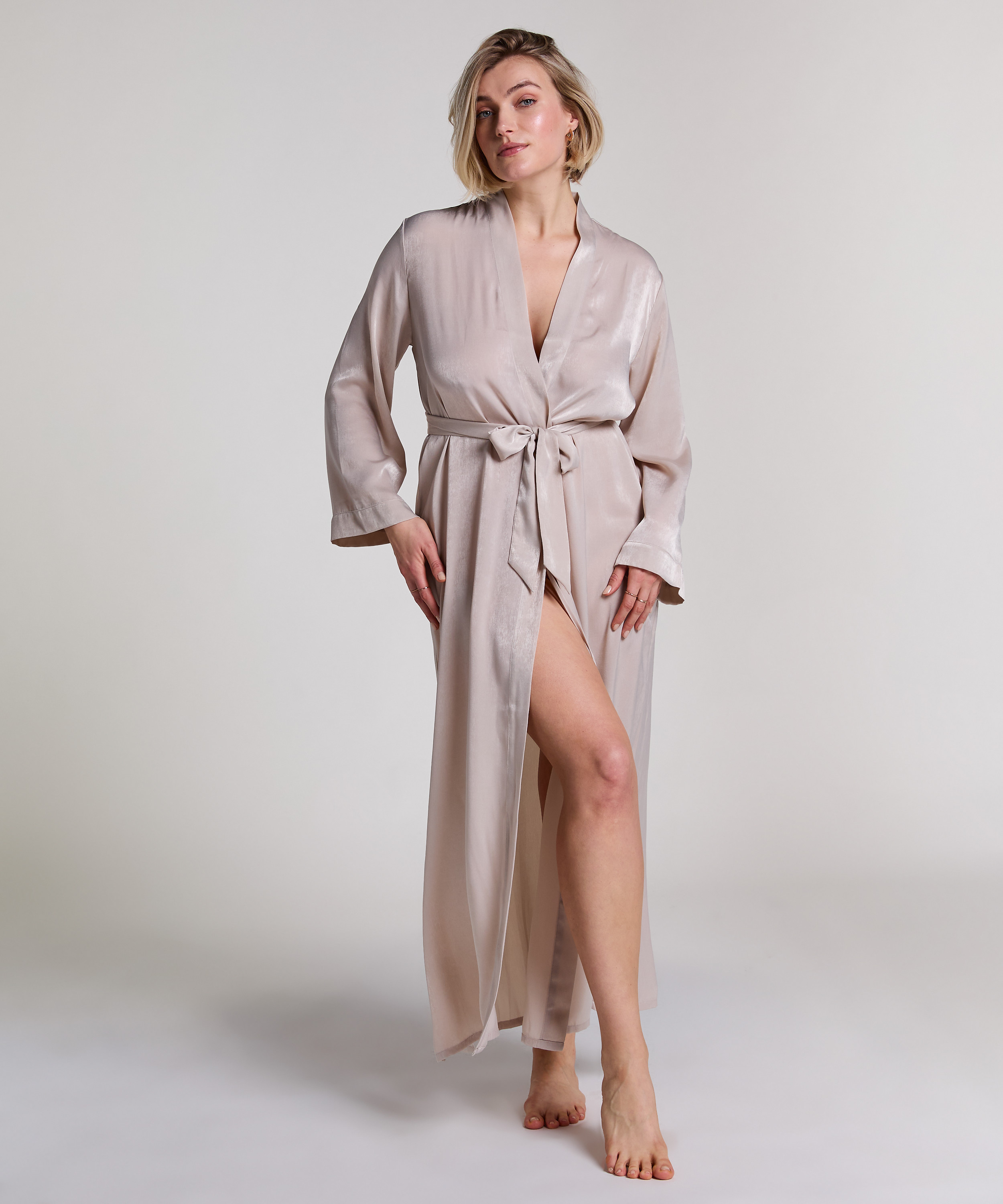 Satin kimono, Beige, main