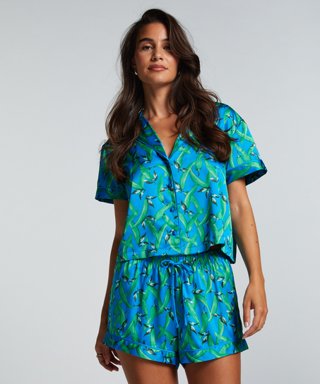 Kort&aelig;rmet satinjakke, Bl&aring;