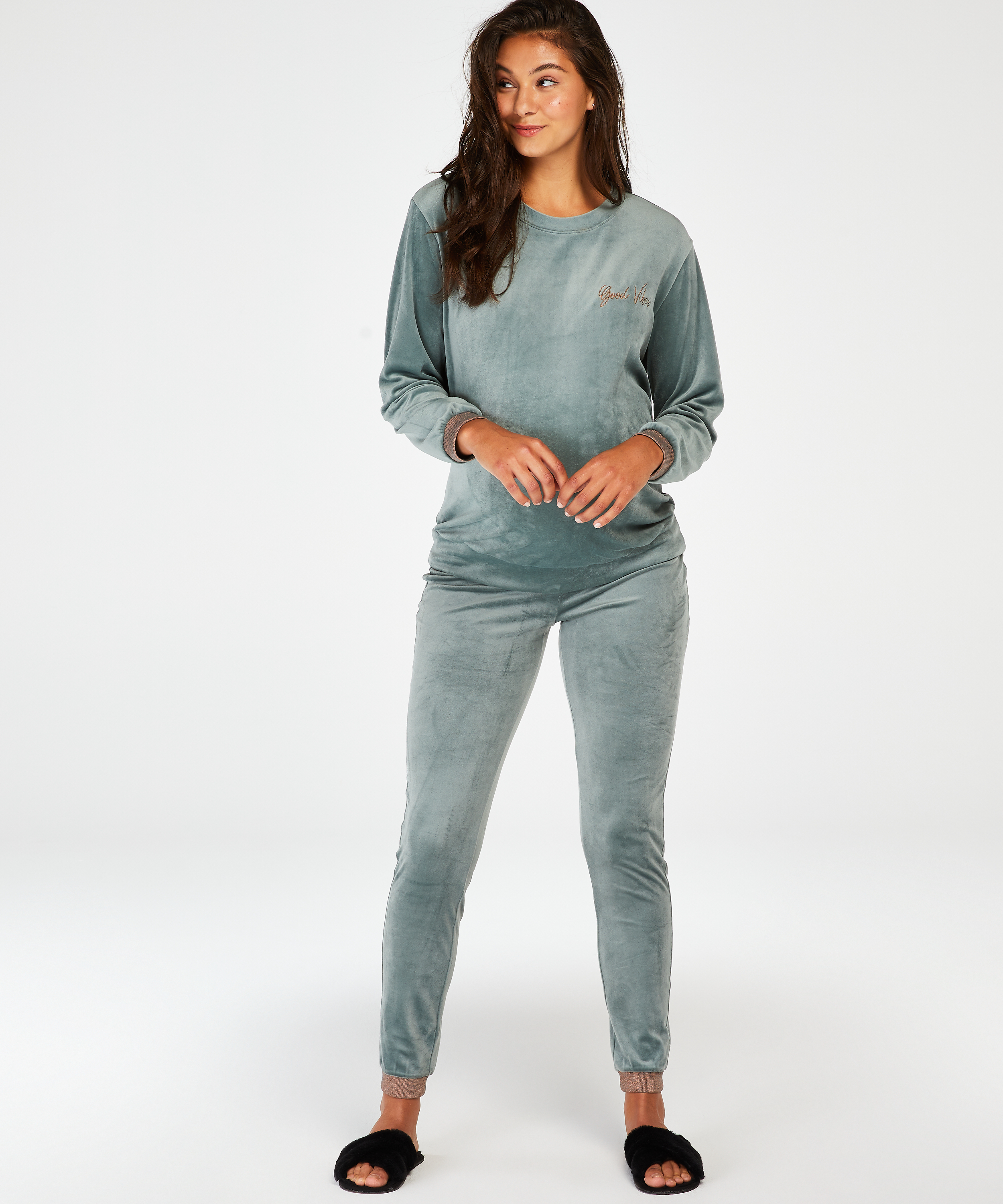 Jogger velour lurex maternity, gr&oslash;n, main