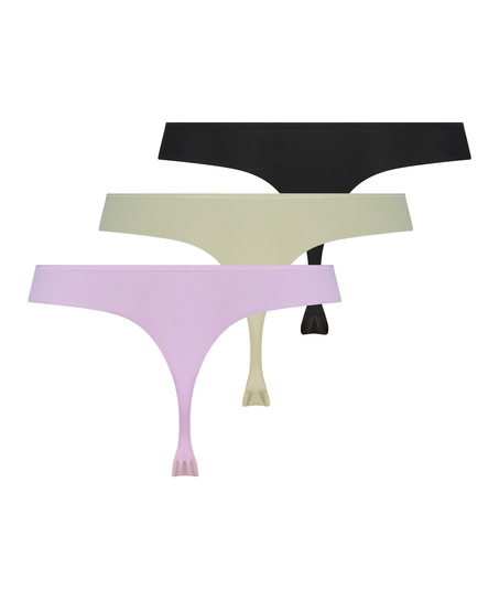 3-pak g-streng i stribet mesh, lilla