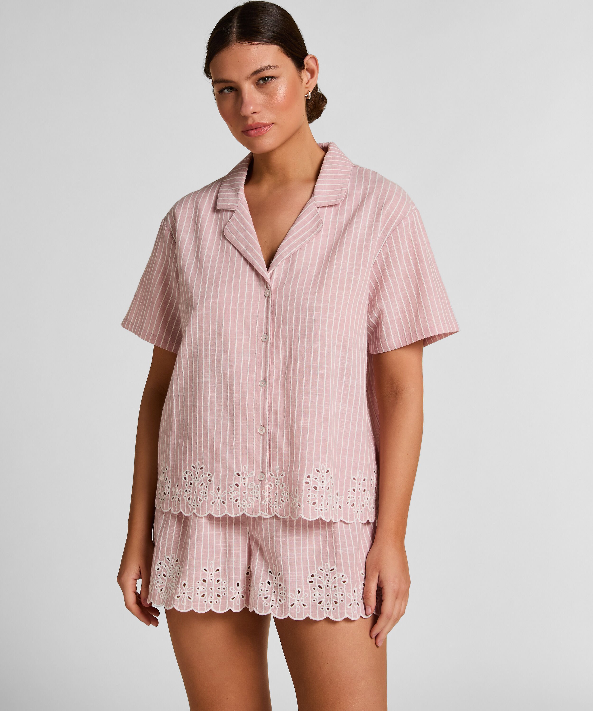 Stribet Pyjamas Shorts, Lyserød